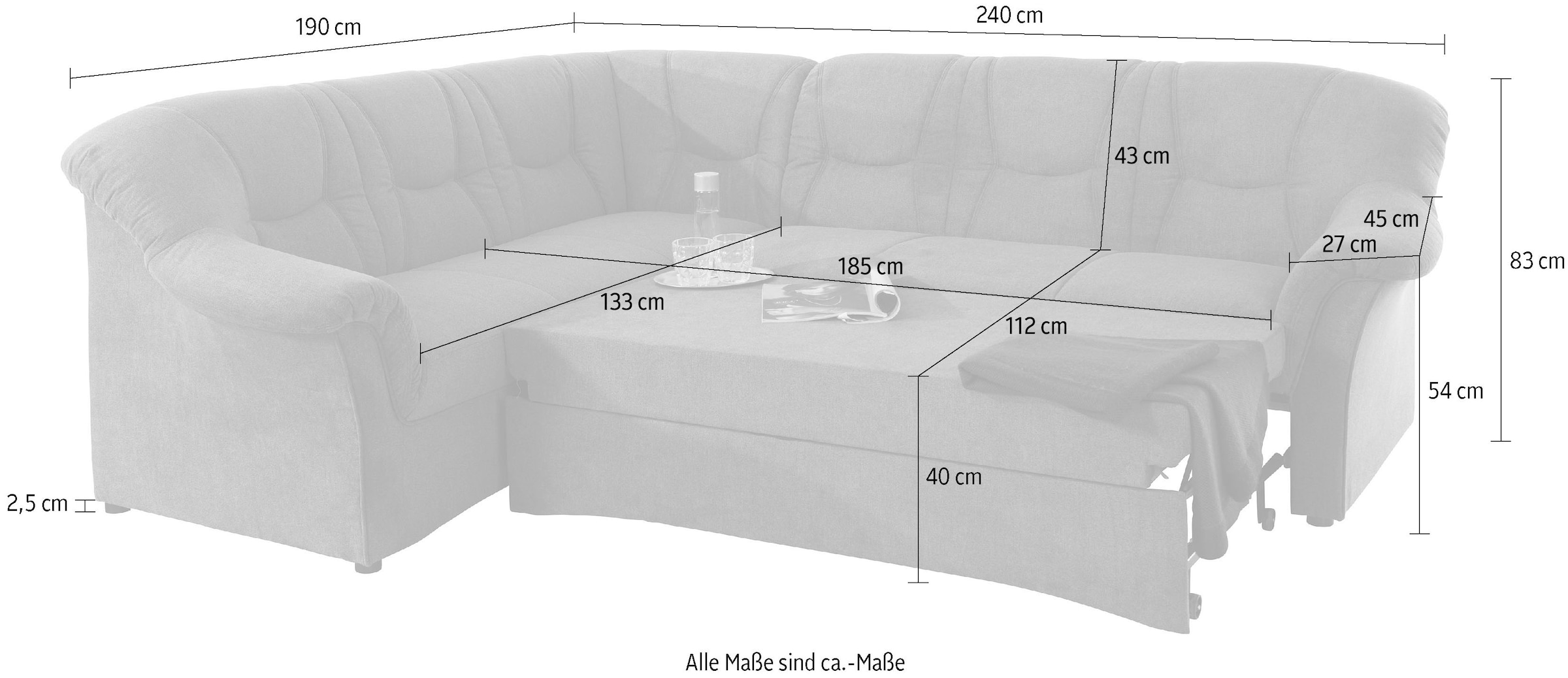 DOMO collection Ecksofa »Sarafina zeitlos und komfortabel, optional mit Federkern, L-Form«, wahlweise mit Bettfunktion