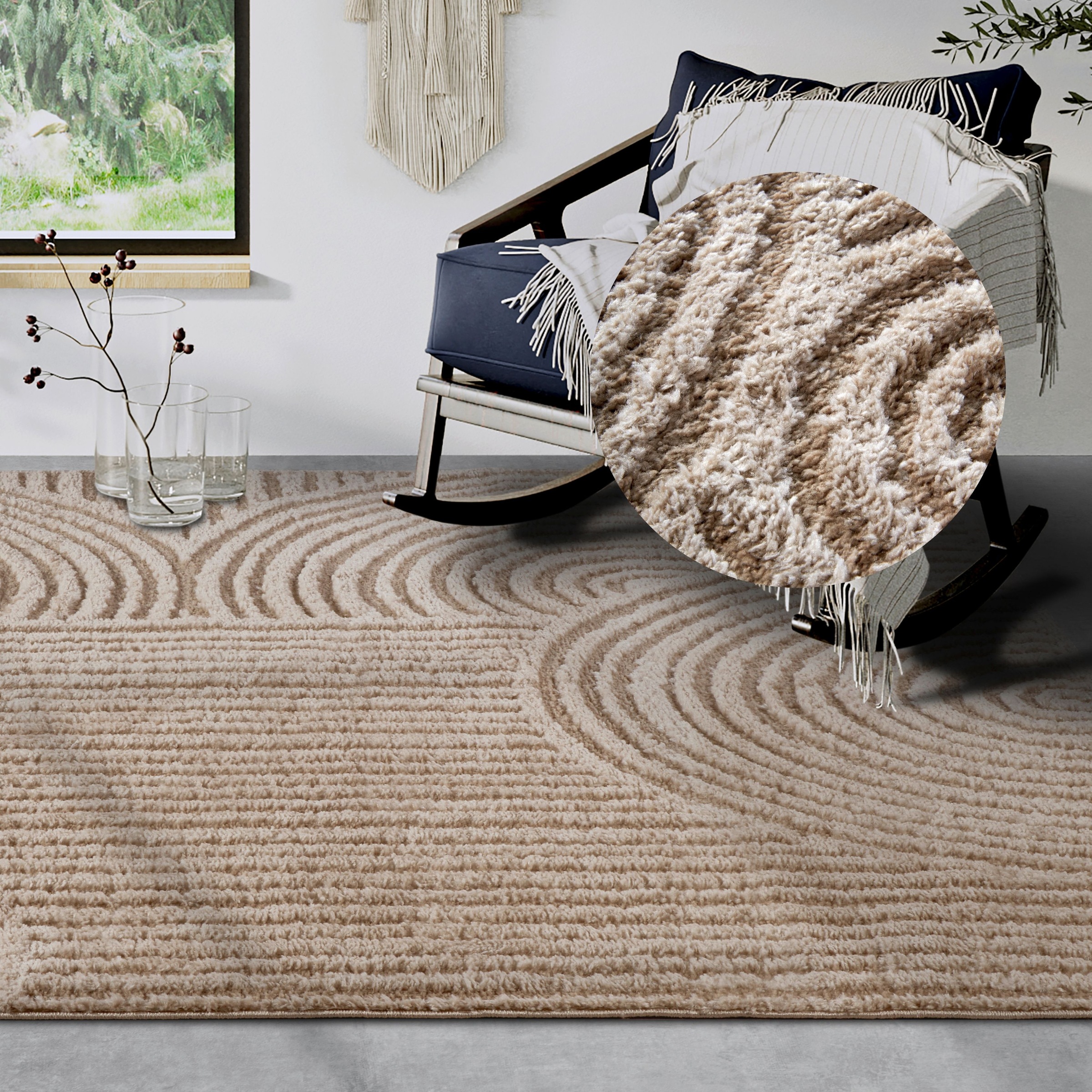 ELLE DECORATION, Designteppich »Chappe« rechteckig 18 mm Höhe Shaggy, Läufer, flauschig, weich, Langflor, modern, Hoch Tief Effekt, Beige, Polyester, 