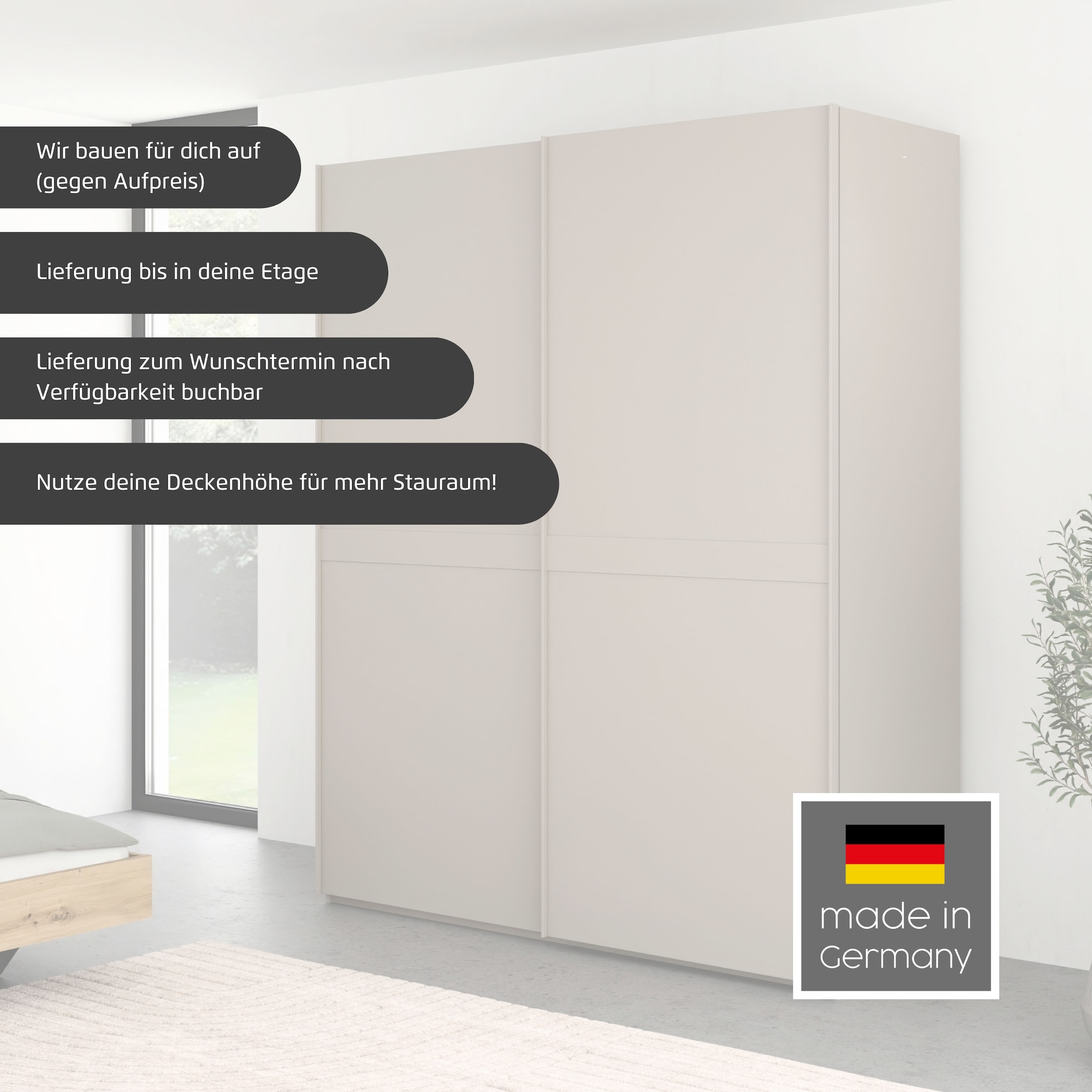 rauch Schwebetürenschrank »Kleiderschrank Schrank Garderobe Schlafzimmerschrank SCALE-LINE«, edle Optik mit Bauchbinde in Korpusfarbe mit Glasfront MADE IN GERMANY