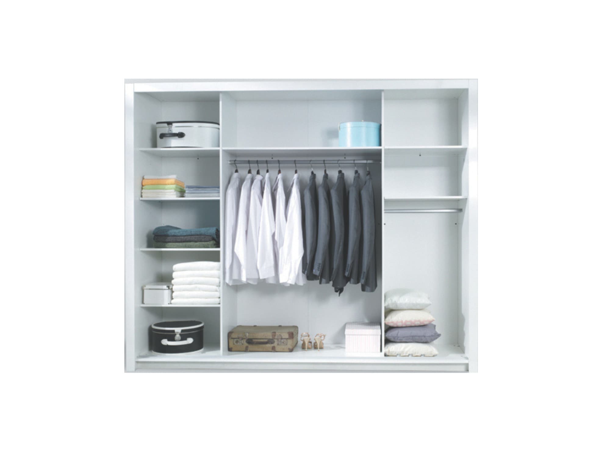 Home affaire Kleiderschrank »LANDERY Garderobe mit Spiegel, 8 Fächer, 2 Kleiderstangen, Beleuchtung« Schiebetürenschrank mit 3 Türen, Maße B/T/H: 252/67/213cm