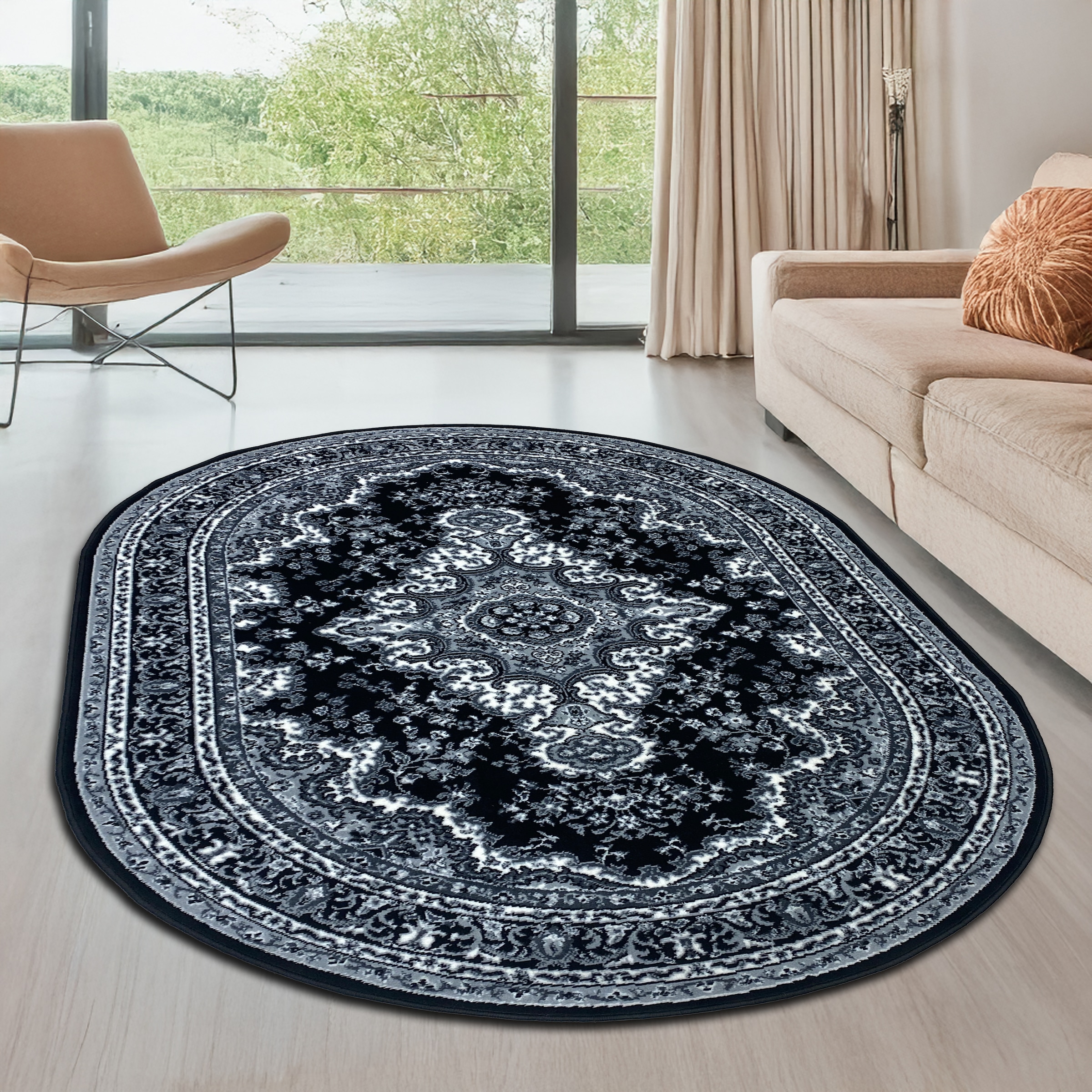 my home Teppich »Oriental, Made in Belgium« oval 7 mm Höhe Orient-Optik, mit Bordüre, Kurzflor, pflegeleicht, elegant