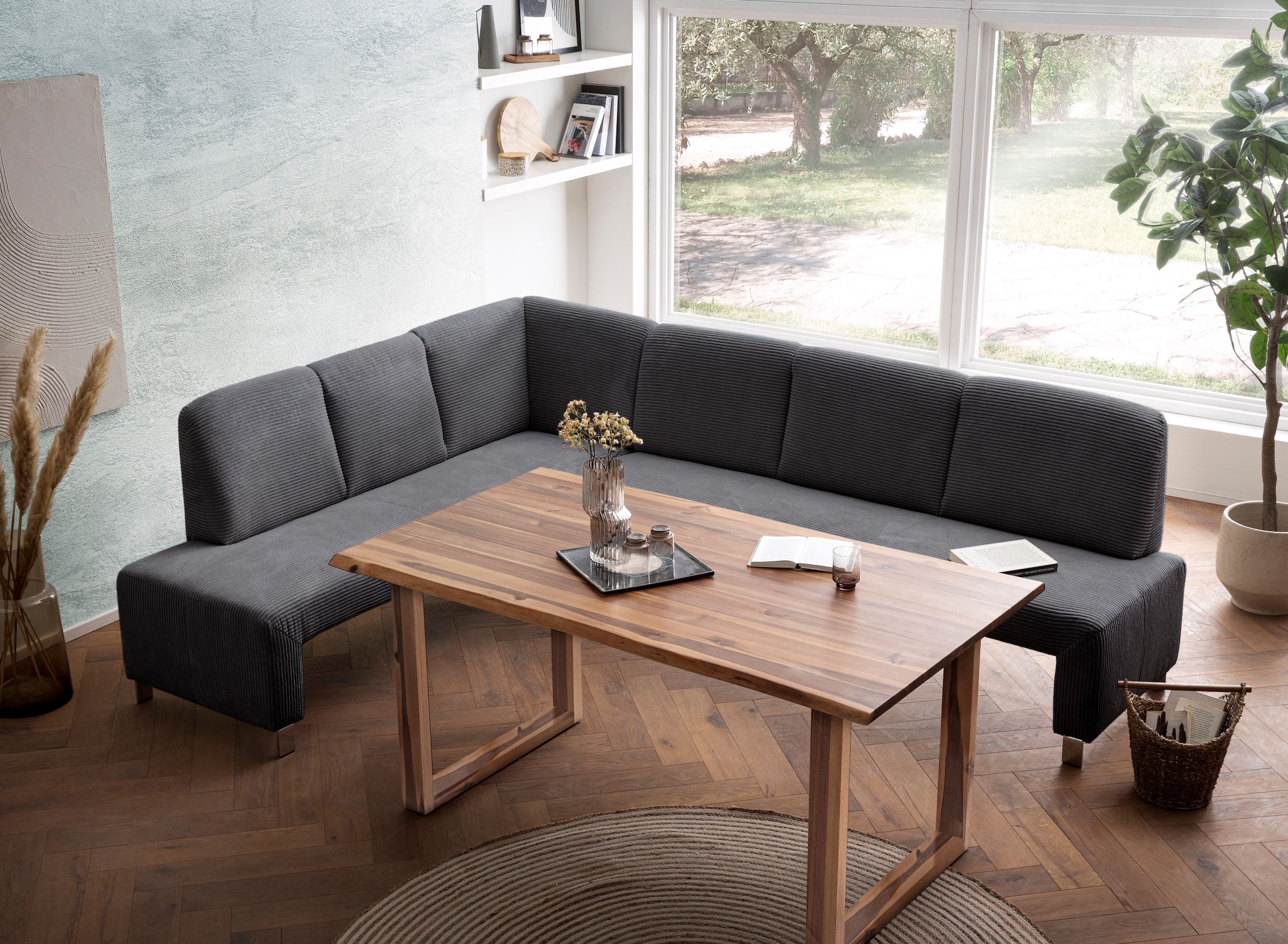 exxpo - sofa fashion Eckbank »Intenso, modern, wahlweise in Leder oder Textil, 264/197 cm (B/T)«, hohe Bodenfreiheit, frei im Raum stellbar, hoher Sitzkomfort