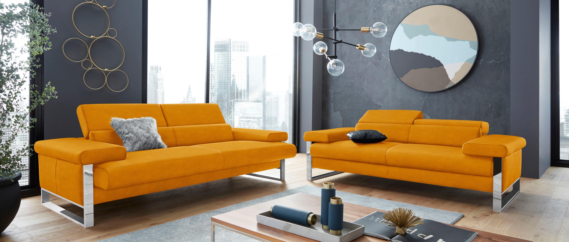 W.SCHILLIG 2-Sitzer »finn«, German Design Award 2016, Fußgestell Chrom glänzend, Breite 210 cm