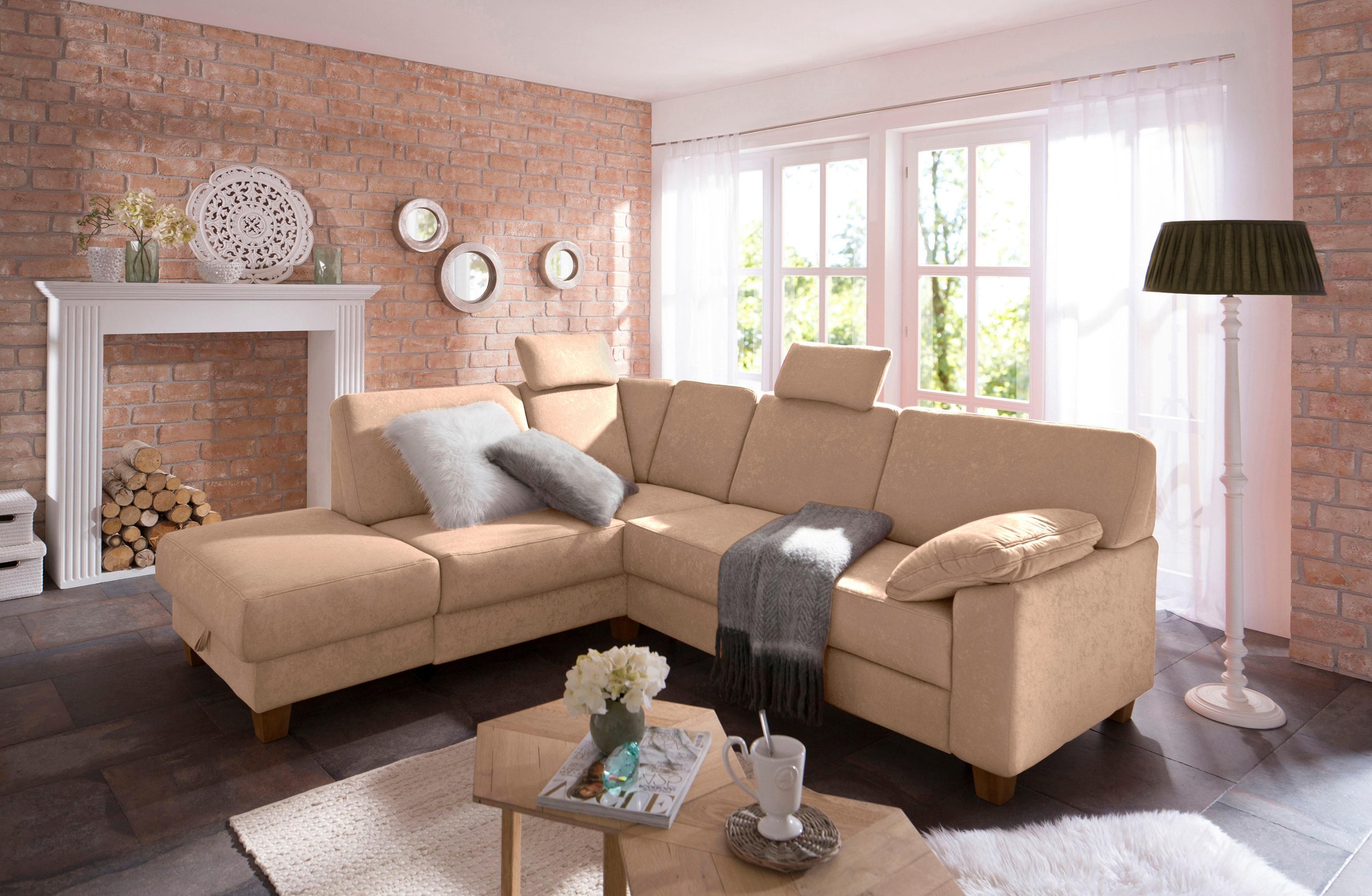 Home affaire Ecksofa »Belfort L-Form«, mit Federkern, wahlweise mit Bettfunktion und Stauraum