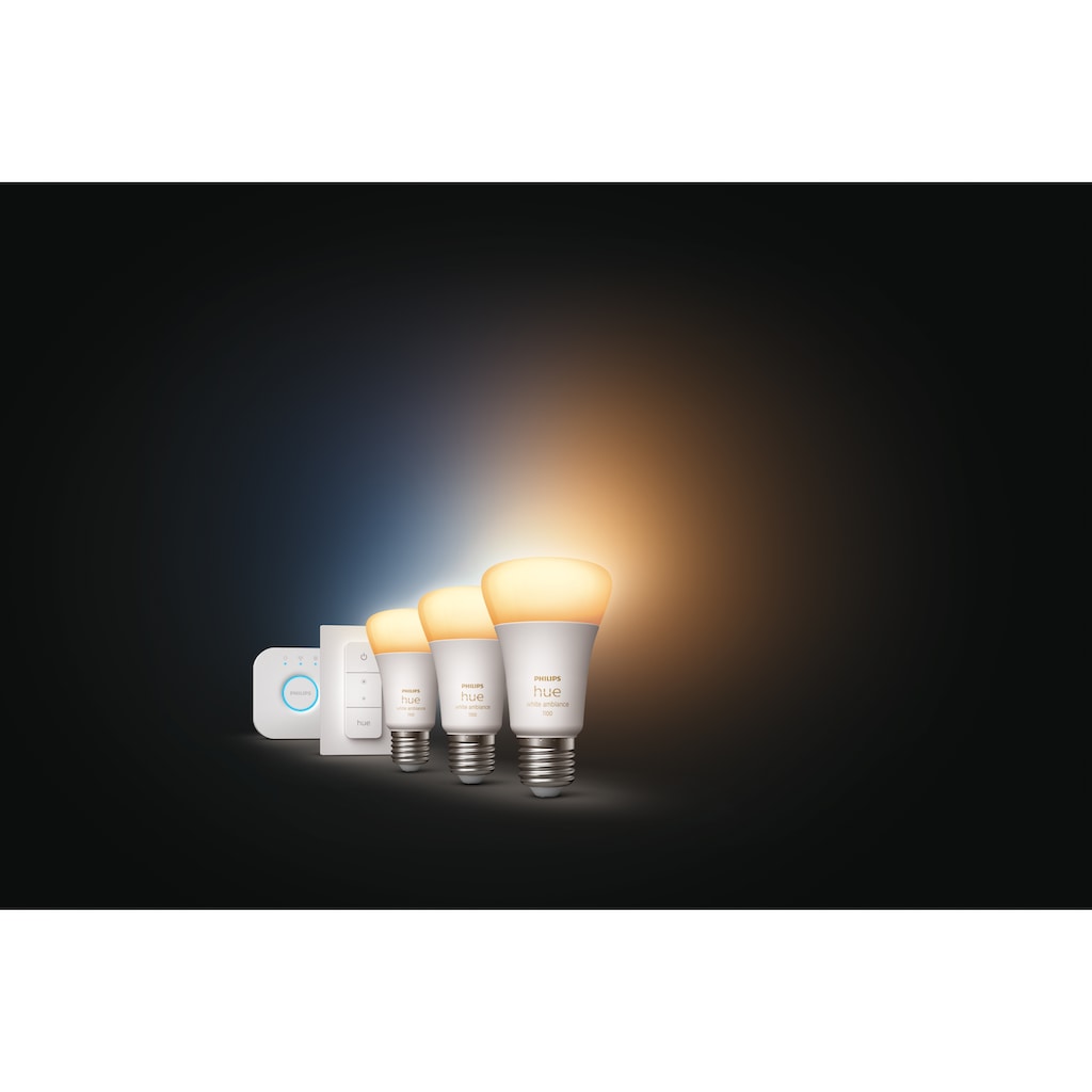 Philips Hue Smarte LED-Leuchte »White Ambiance E27 3er Starter Set inkl. Dimmschalter 3x1100«