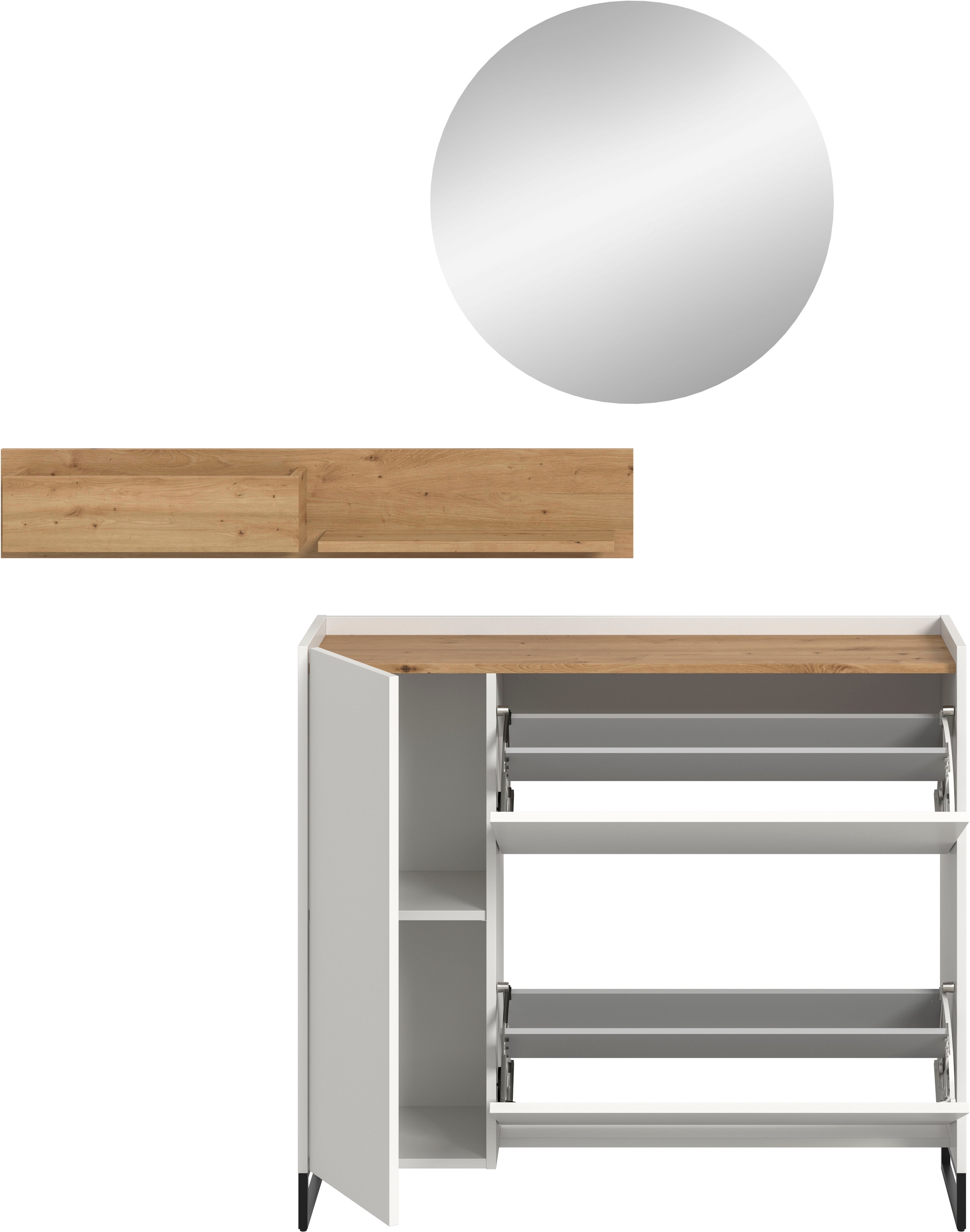 Home affaire Garderoben-Set »EVRID, 3-teilig, Breite 140 cm, individuell stellbar & erweiterbar« best. aus: Kommode, Wandboard & Spiegel, 3 Stk. tlg.