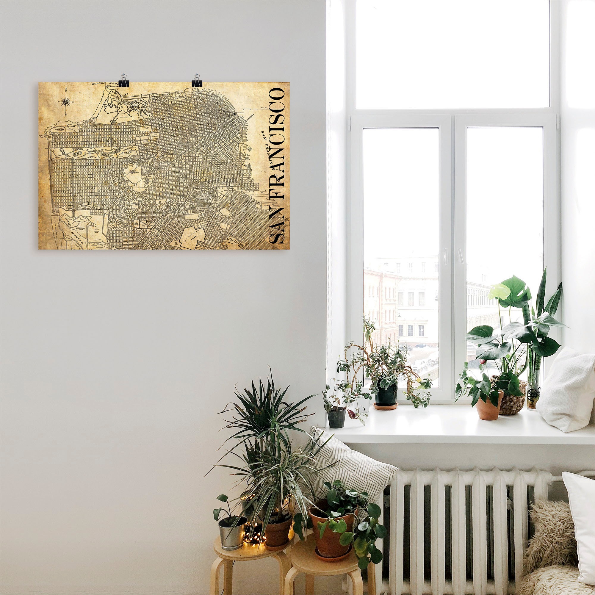 Artland Wandbild »San Francisco Karte Straßen Karte Sepia«, Amerika, (1 St.), als Alubild, Leinwandbild, Wandaufkleber oder Poster in versch. Größen