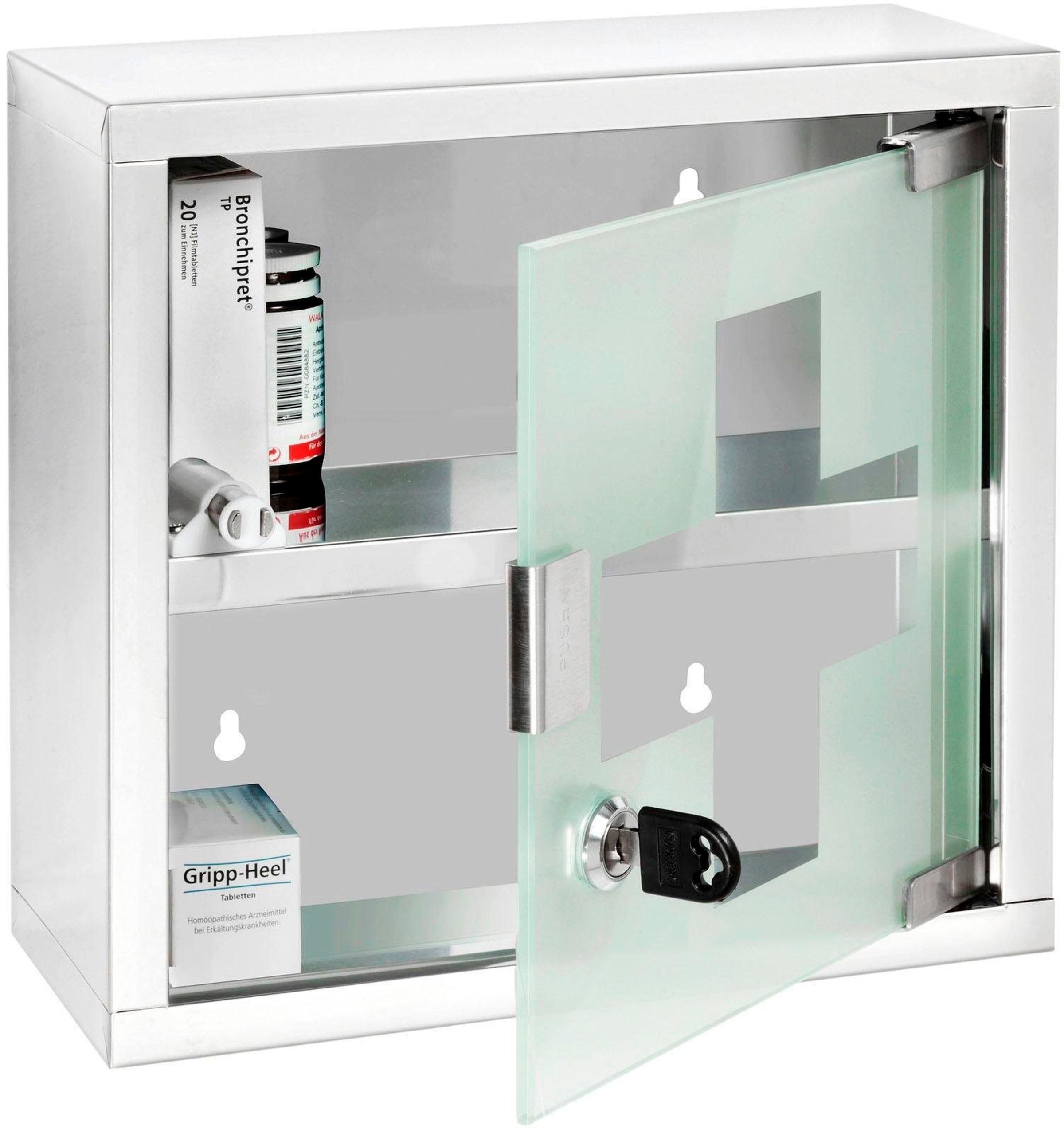WENKO Medizinschrank, Edelstahl und satiniertes Sicherheitsglas, 25 x 25 cm