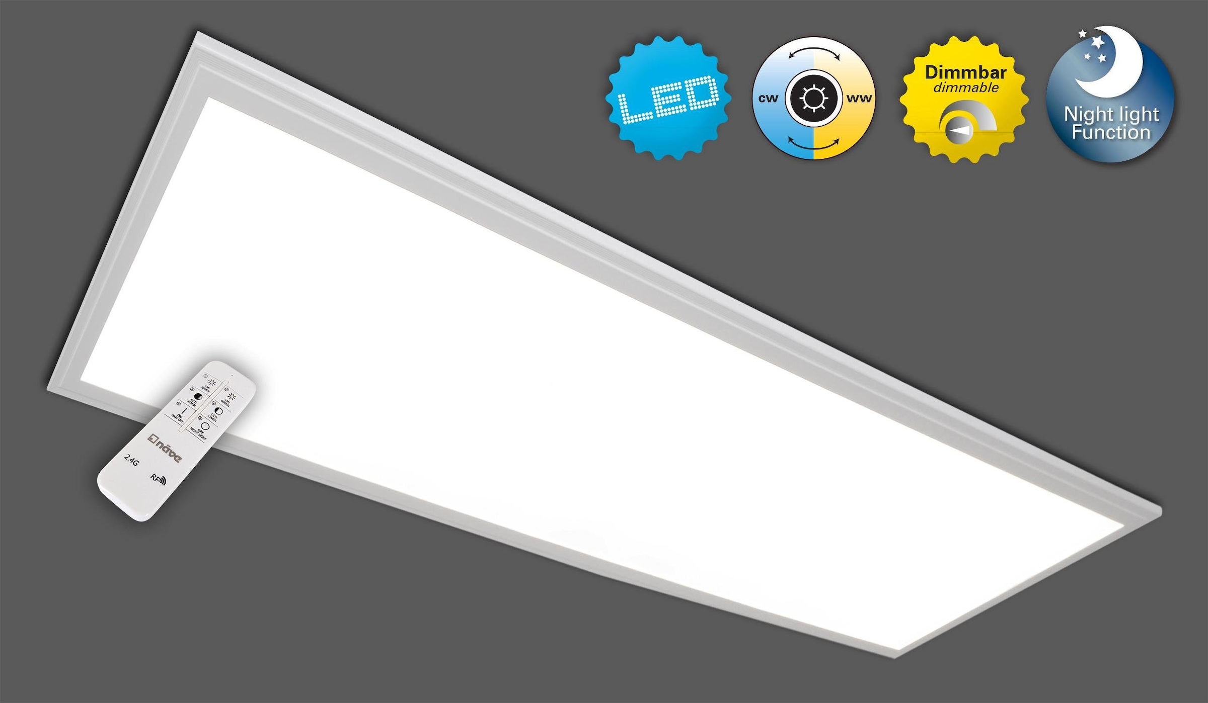 näve LED Deckenleuchte »Salta«, 1 flammig, Leuchtmittel LED-Board | LED fest integriert, Deckenleuchte, dimmbar, Nachlicht- und Memoryfunktion, Fernbedienung
