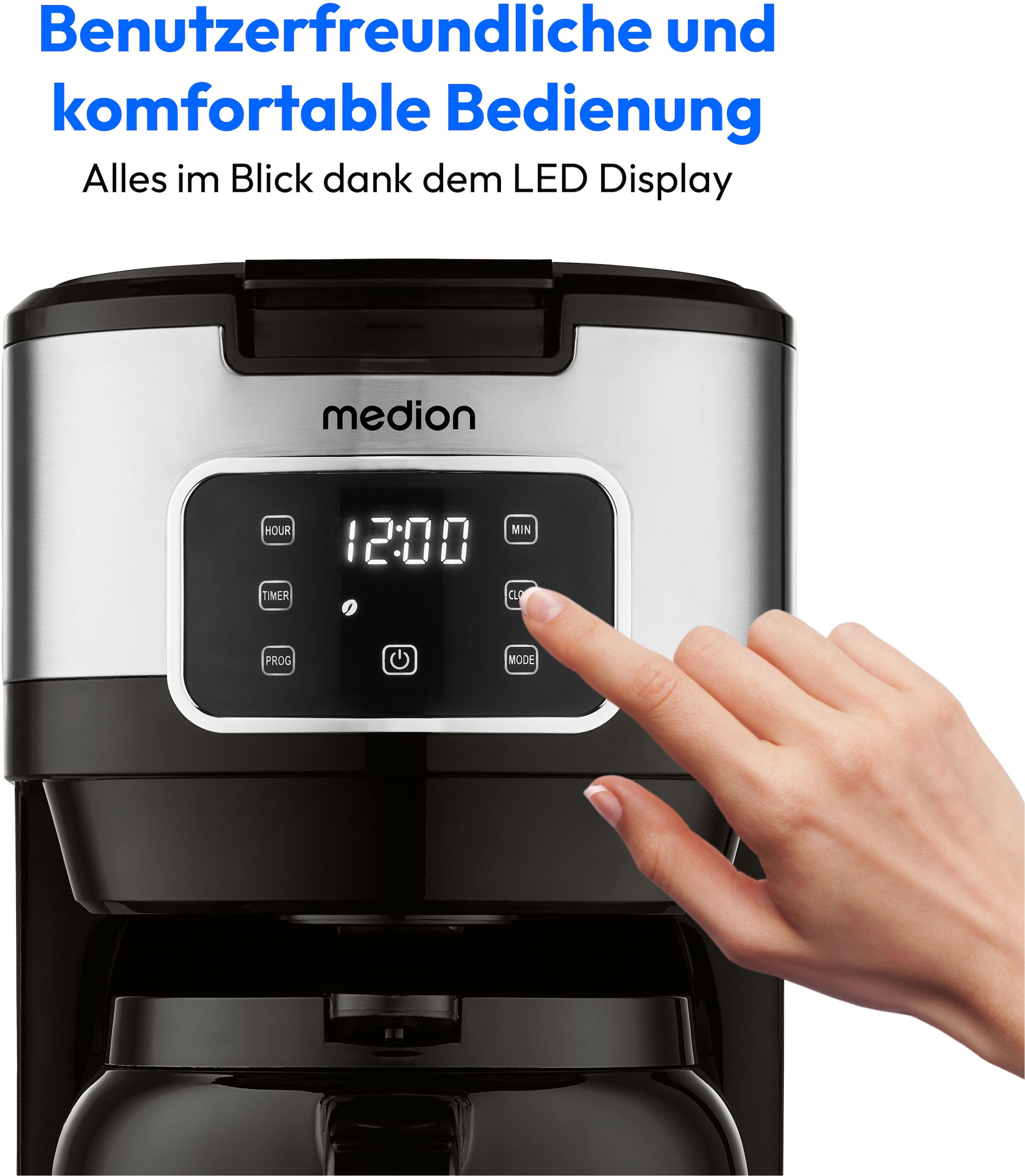 Medion® Filterkaffeemaschine »MD 11019« 1,25 l Kaffeekanne Permanentfilter 900 Watt, Touch-Sensor-Bedienfeld, 24 Stunden Timer, Permanentfilter