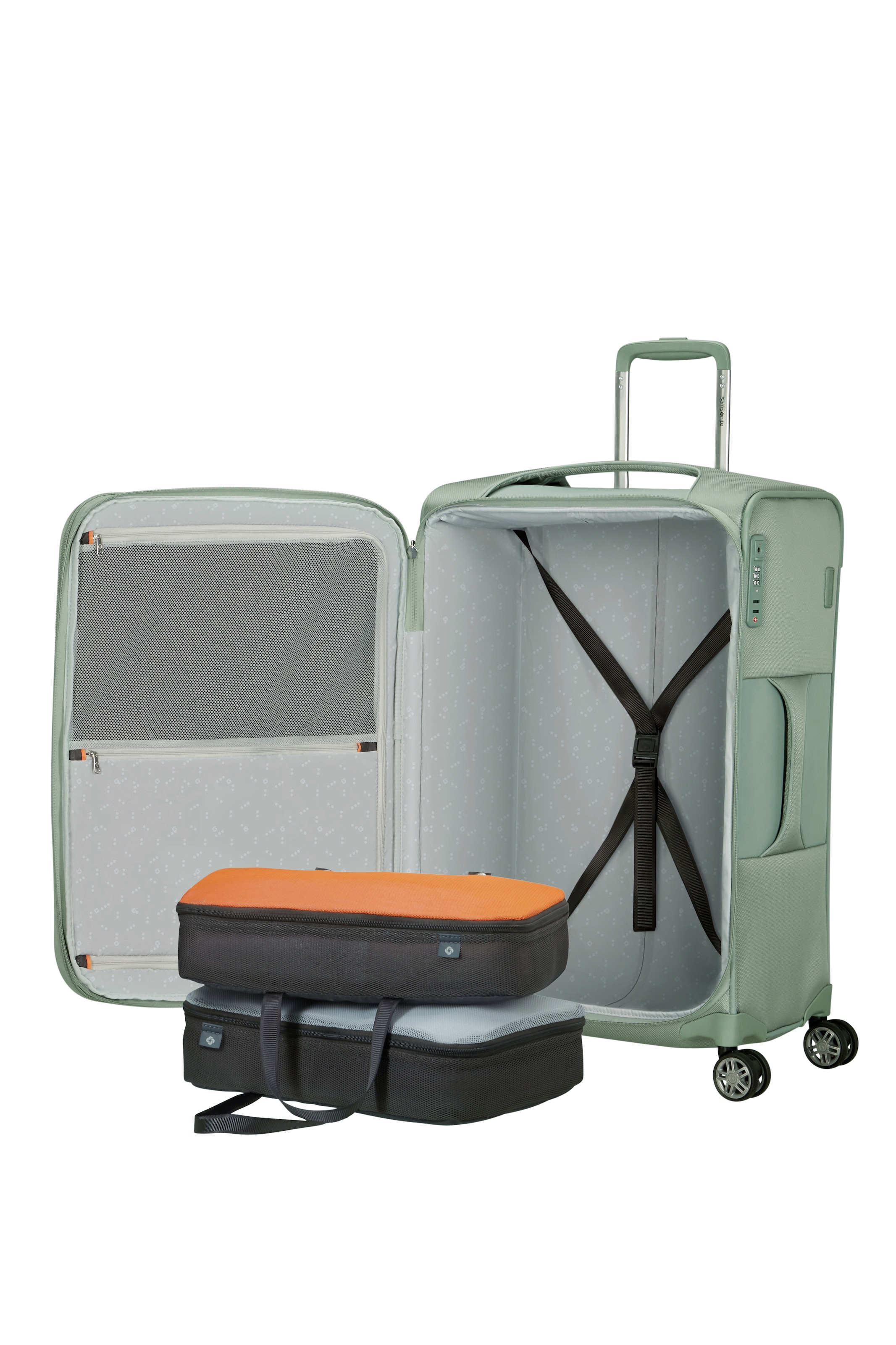 Samsonite Weichgepäck-Trolley »RE-LITE, verschiedene Größen und Farben« Set, mit 2 Packwürfeln, 2 Stk. tlg. 79 l 4 Rollen Unisex Koffer, arretierbares, versenkbares Druckknopf-Trolleysystem