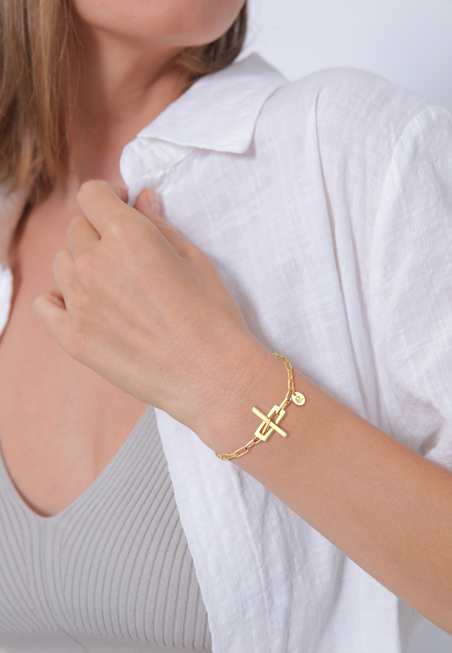 Elli Premium Armkette »Armband Gliederkette T-Verschluss 925 Silber vergoldet«