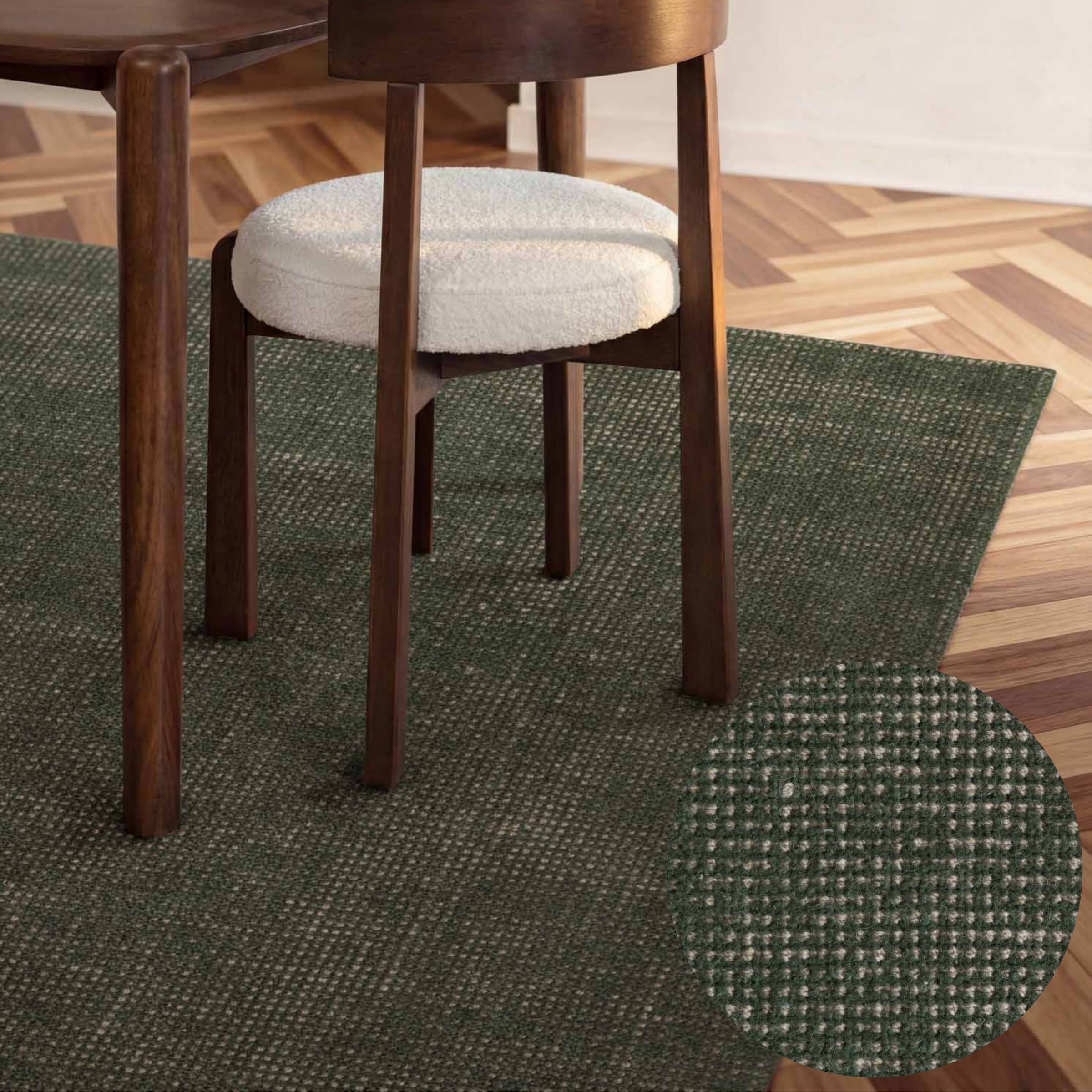 Ted Baker Greenwich Wool Rug Handwoven Living Room in Green | Size: 120cm x 170cm