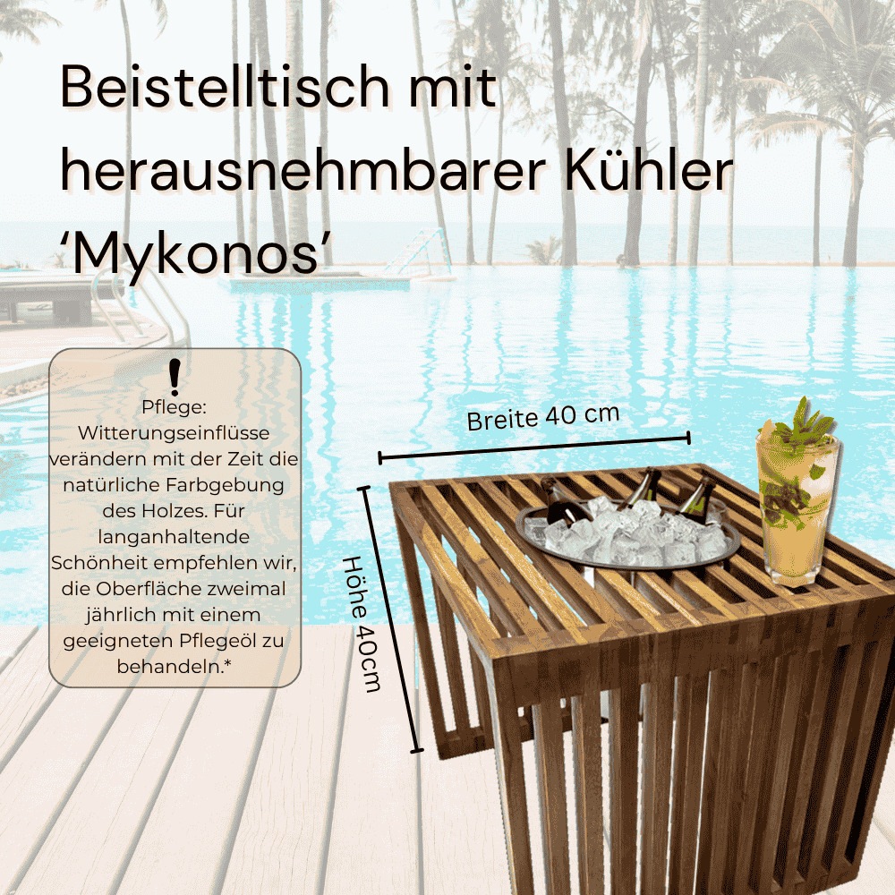 COOTAB Cooler Table Beistelltisch »3-in-1 Loungetisch mit Edelstahl-Kühler Mykonos 40 cm braun« 1 Stk. tlg. Wetterfest, Pflegeleicht, Hitzebeständig