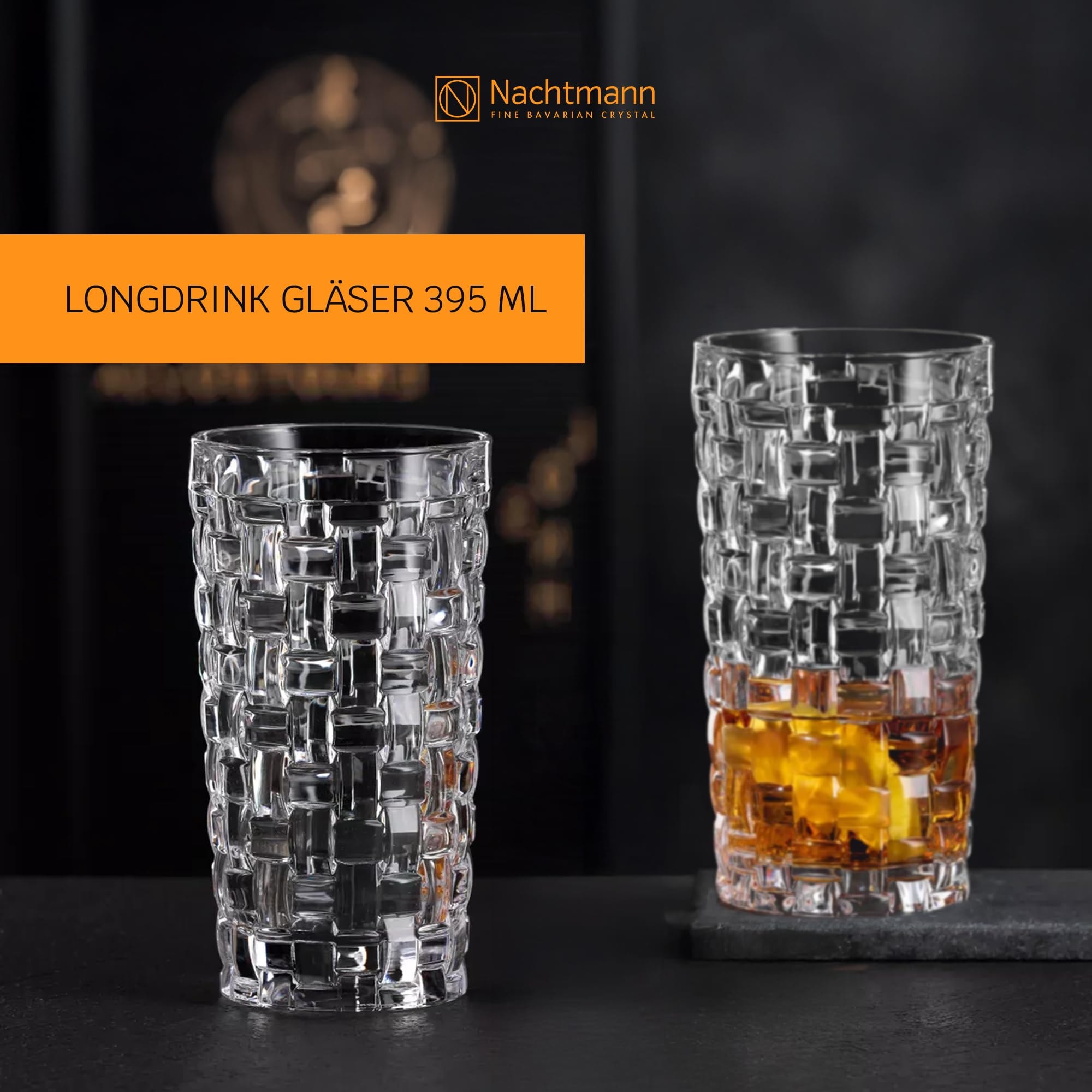 Nachtmann Longdrinkglas »Longdrinkgläser Bossa Nova 395 ml 4er Set transparent« Erhöhte Bruchfestigkeit, Kristallglas, spülmaschinenfest