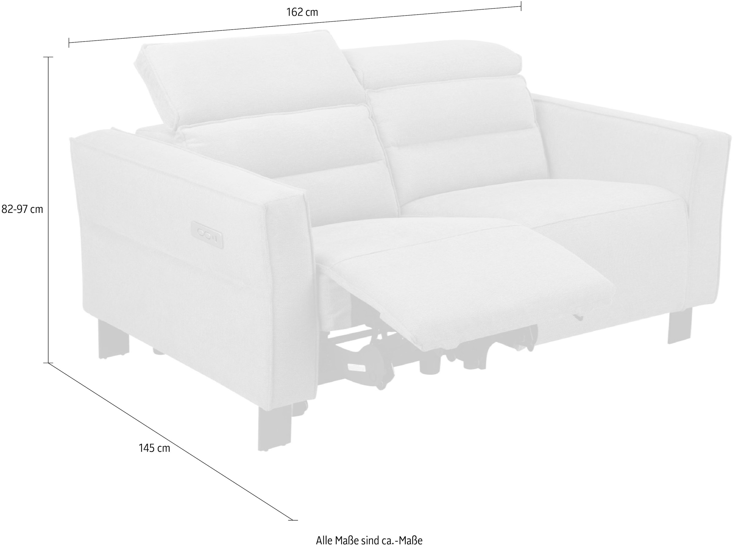 Places of Style 2-Sitzer »Carpari, 162 cm, mit manueller od. elektrischer Relaxfunktion«, (USB A/C), sowie Kopfteilverstellung