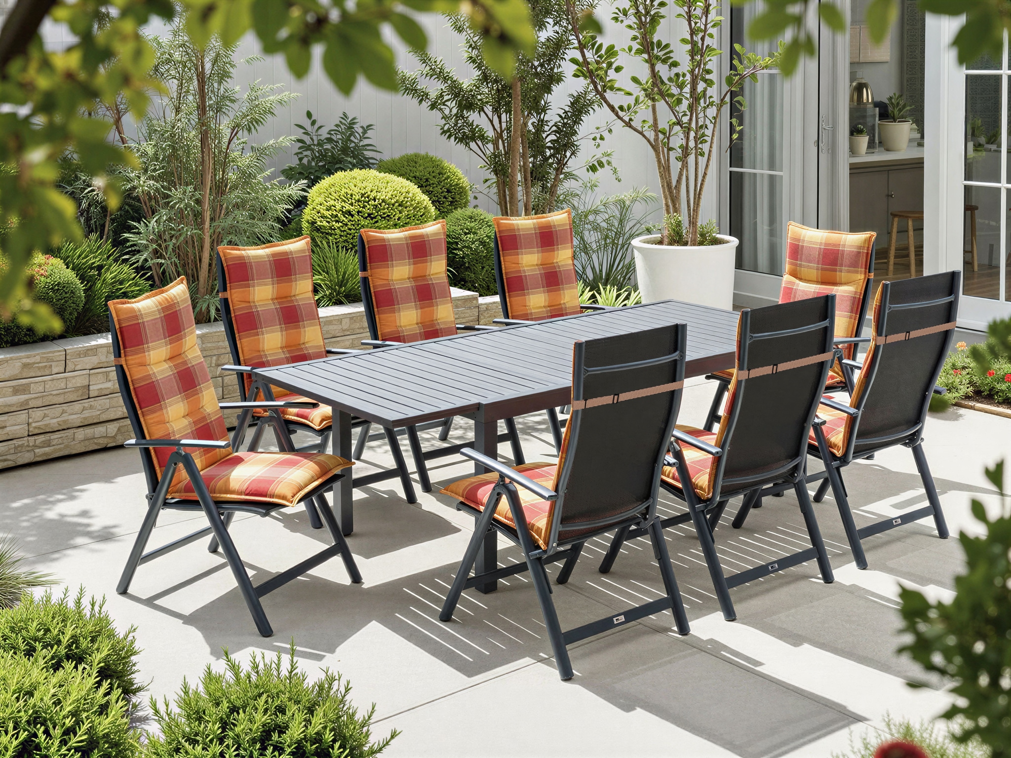 KONIFERA Garten-Essgruppe »Palermo« 8x Sessel, 1x AZ-Tisch 160-240x100 cm, Aluminium, Textilgewebe, 9 Stk. tlg. klappbar, 7-fach verstellbare Rückenlehne, Tischplatte aus Alulatten