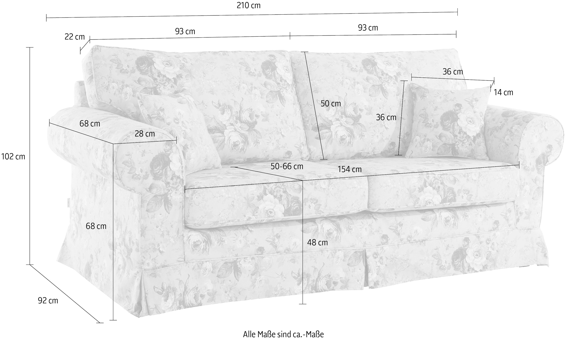 Home affaire 3-Sitzer »Shadmoor«, Hussenoptik, in uni oder mit Blumendruck