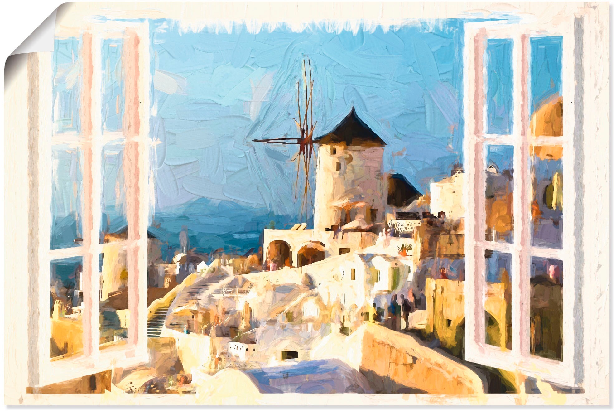 Artland Wandbild »Blick durch das Fenster auf Santorin«, Fensterblick, (1 St.),  als Leinwandbild, Wandaufkleber oder Poster in versch. Größen auf Rechnung  kaufen