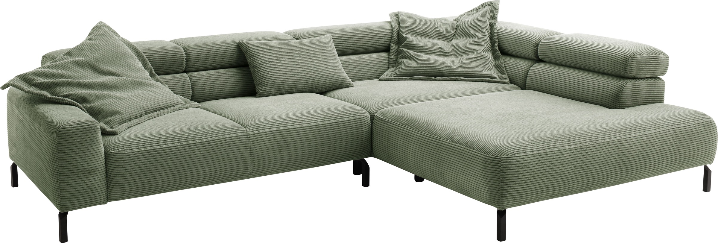 Places of Style Ecksofa »Antonelli, L-Form, inkl. Kopfteilverstellung, Breite 312 cm«, mit elektrischer Sitztiefenverstellung, in Cord, oliv