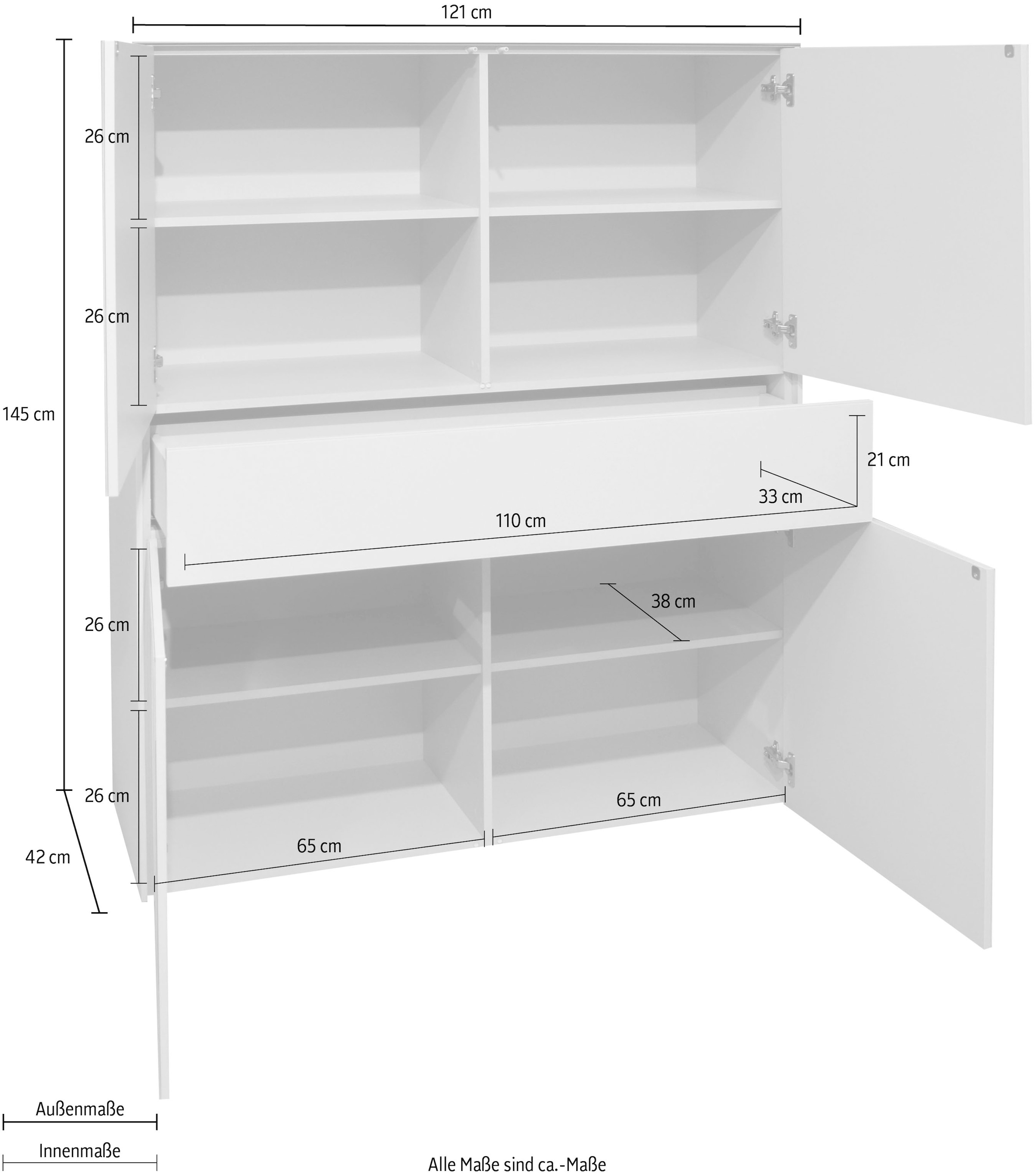 Mäusbacher Highboard »Imola TOPSELLER!«, (OTTOs Choice), Mäusbacher Highboard, Breite 121 cm, mit Glasfront und Glasoberplatte