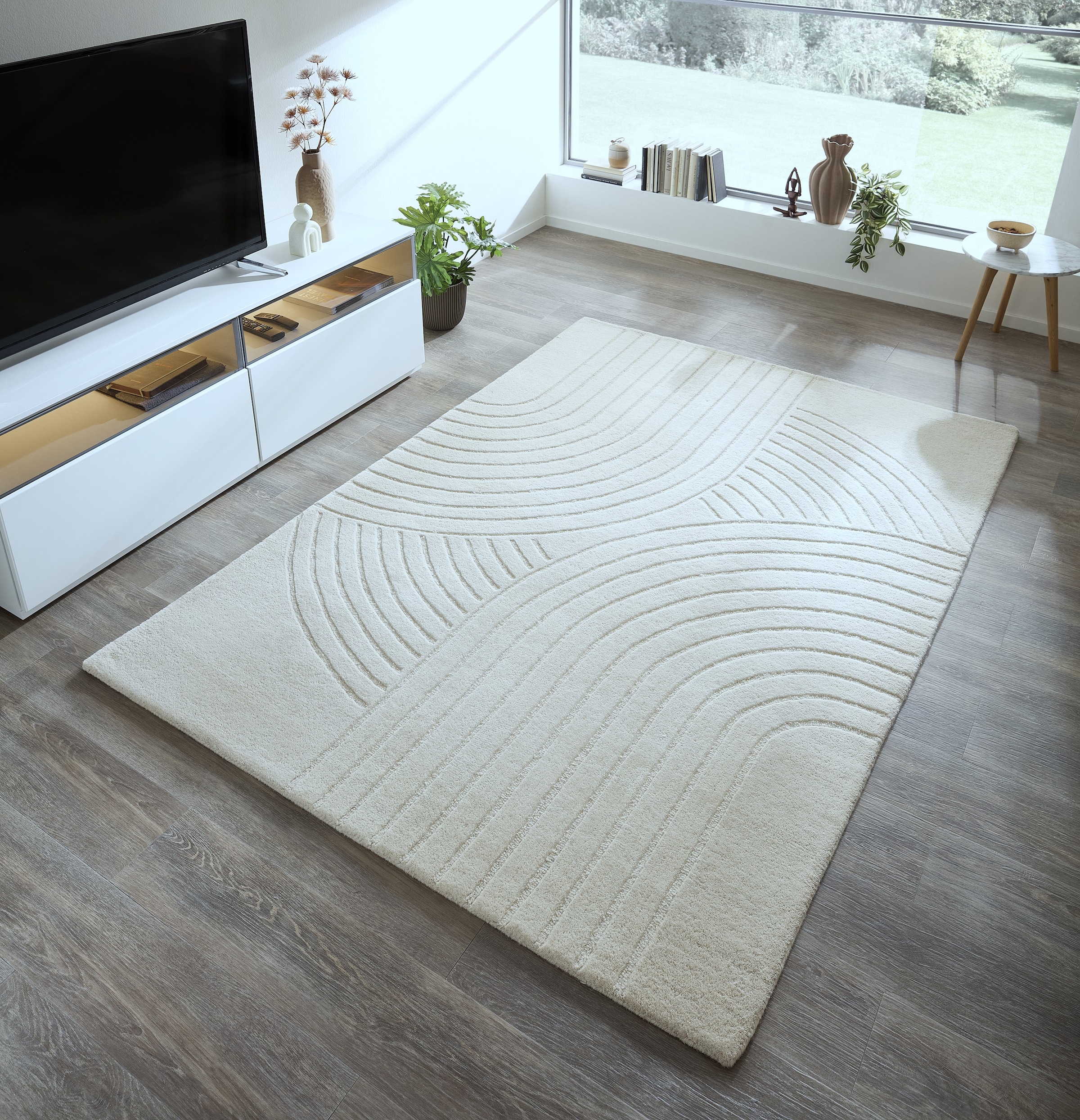 OTTO home Wollteppich »Gabbo Design, Handgefertigt, Teppich,  reine Wolle,« rechteckig 14 mm Höhe Hoch-Tief-Effekt, reine Wolle, Scandi-Look, Naturfaser