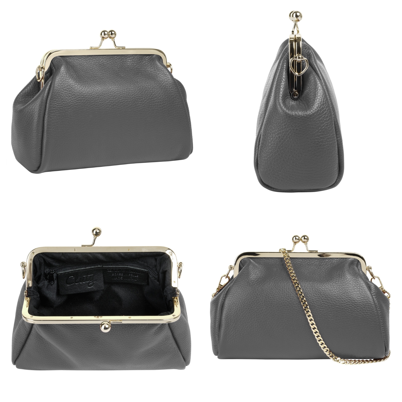 Cluty Abendtasche, echt Leder, Made in Italy