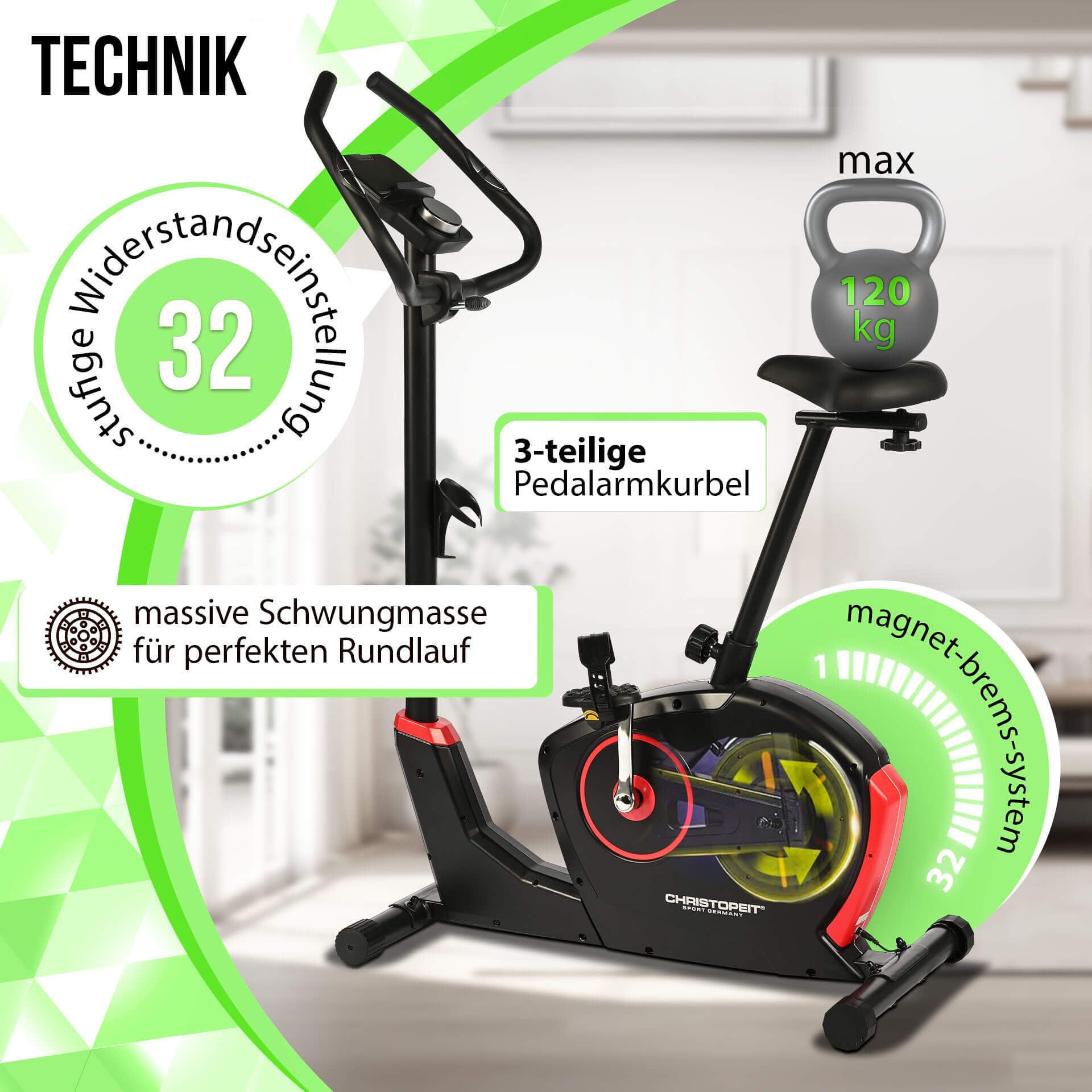 Christopeit Sport® Ergometer »ET 3.0«, (Kinomap kompatibel), Schwungmasse ca. 7 kg, 32 Widerstandsstufen