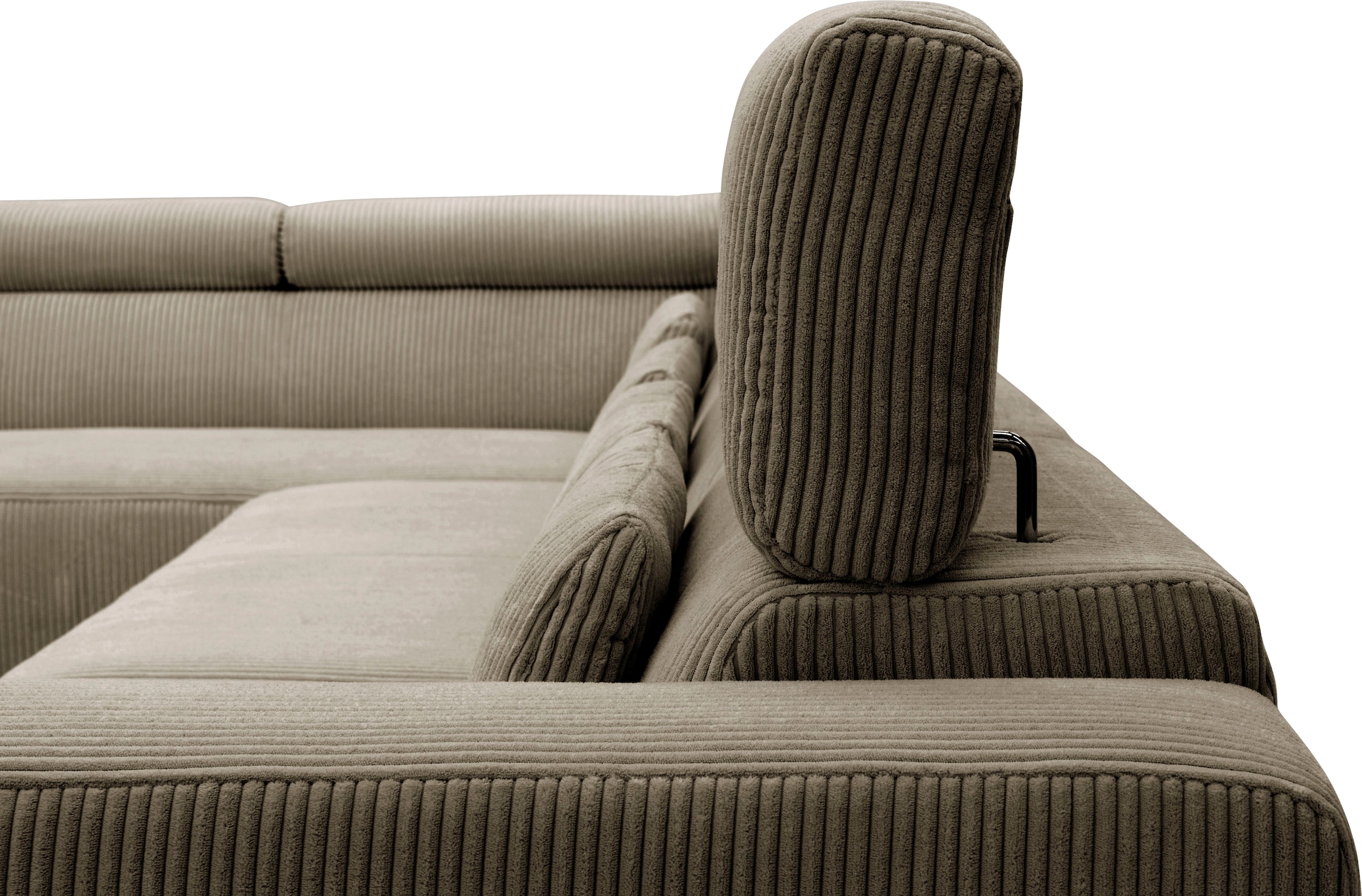 DOMO collection Wohnlandschaft »Brandon, belastbar bis 140kg/ Sitz, B/T: 359/228 cm, U-Form«, ohne Sitztiefenverstellung, Cord, schlamm