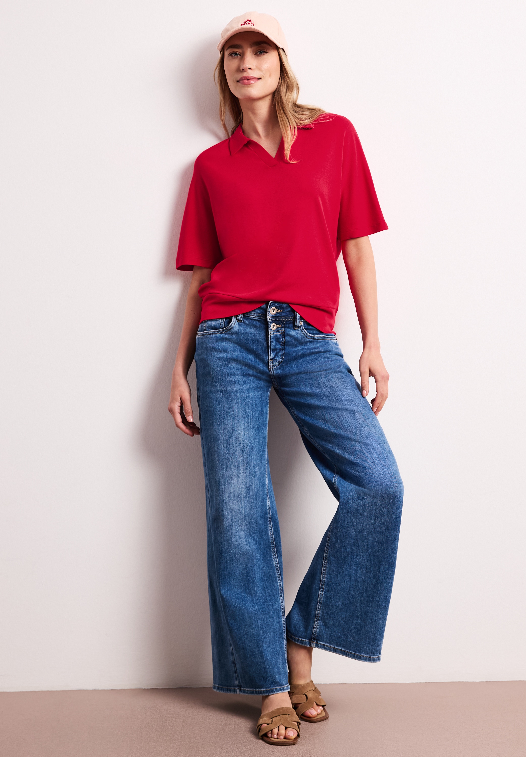 STREET ONE Poloshirt Sommershirt mit breitem elastischem Bund