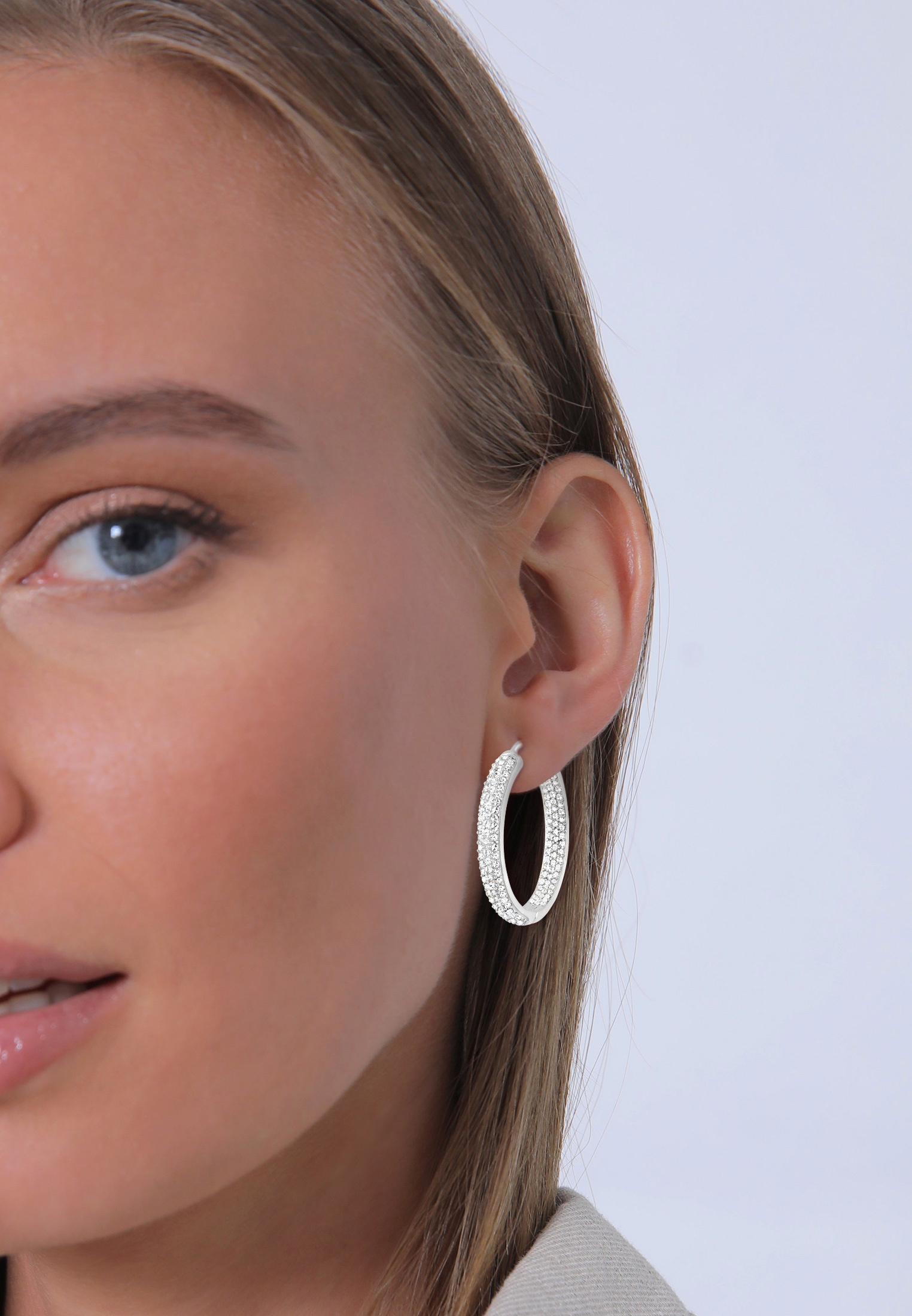 Elli Premium Paar Creolen »Ohrringe Creolen mit Glas Kristalle 925 Sterling Silber«