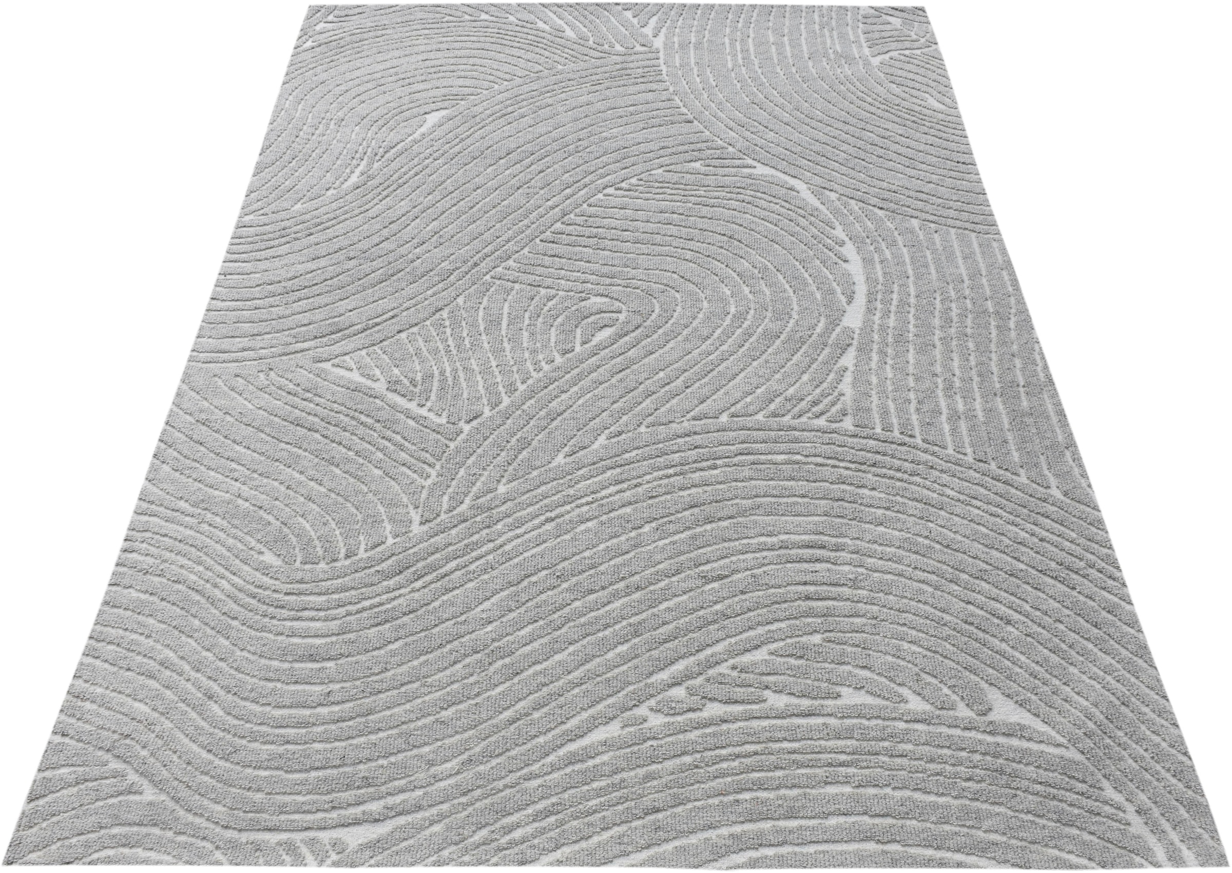 my home Wollteppich »Falun, Wolle, Hoch-Tief-Struktur, maschinell gewebt« rechteckig 12 mm Höhe einfarbig, Wolle, Teppich, Wohnzimmer, Schlafzimmer, Esszimmer