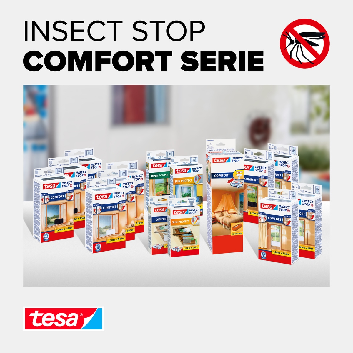 tesa Insektenschutz-Tür »Insect Stop Comfort Fliegengitter für Türen - 1,2 m : 2,2 m«, Balkon Türvorhang - Insektenschutz ohne Bohren