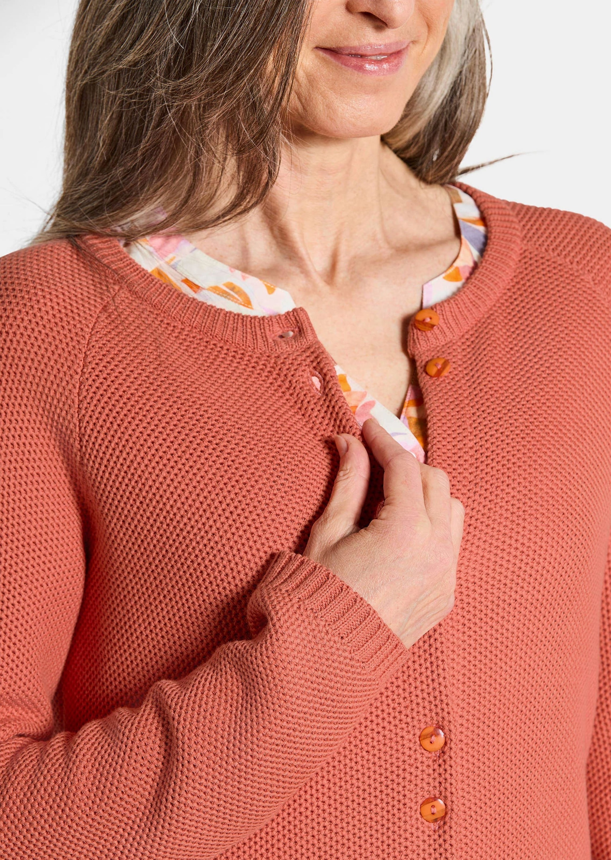 GOLDNER Strickjacke »Cardigan aus Baumwolle, Rundhals« Piqué-Optik
