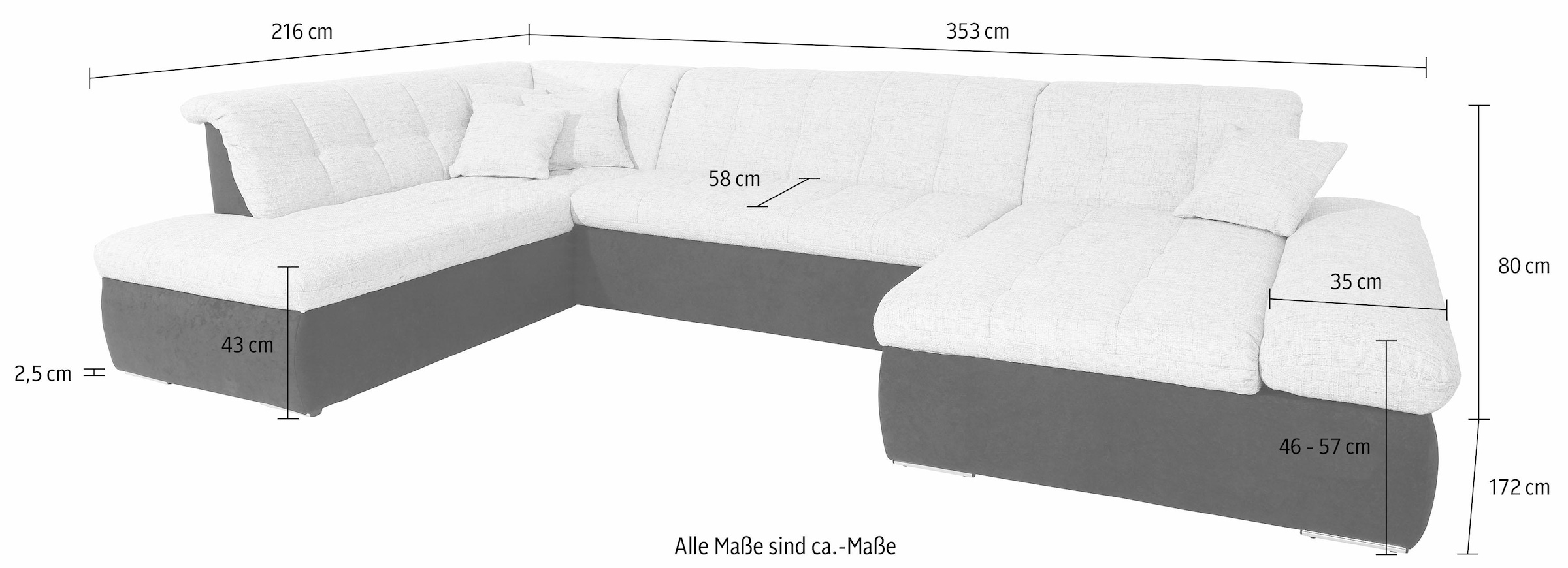 DOMO collection Wohnlandschaft »Moric U-Form auch in Cord«, im XXL-Format, wahlweise mit Bettfunktion und Armlehnenverstellung