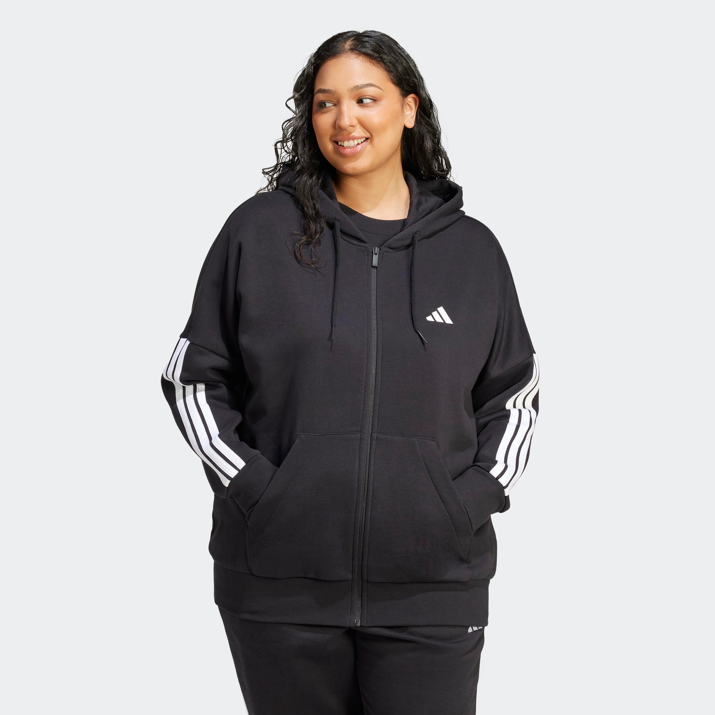 adidas Sportswear Kapuzensweatjacke »ESSENTIALS 3-STREIFEN FULL-ZIP FLEECE (GROSSE GRÖSSEN)«