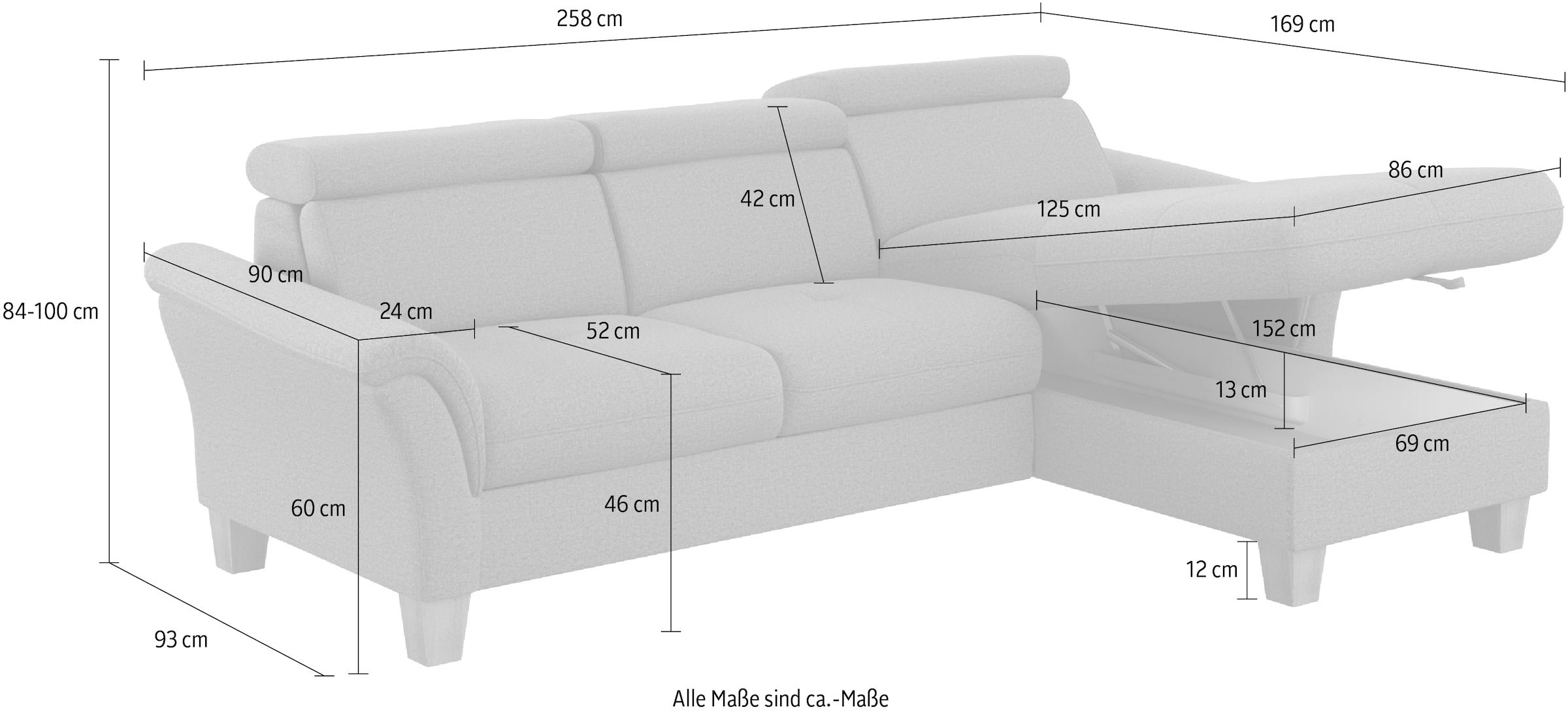 Home affaire Ecksofa »Lindgren L-Form«, wahlweise mit Bett mit klappbaren Rollen, Kasten und Kopfverstellung