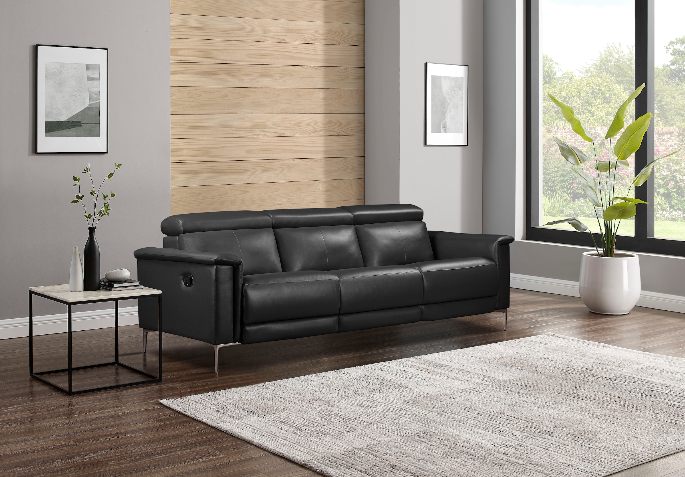 OTTO home 3-Sitzer »LUND,Naturleder, 222 cm, man. o. elektr. Relaxfunktion in 2 Sitzen« (links/rechts), USB-A bei elektrischer Ausführung, Kopfteilverstellung