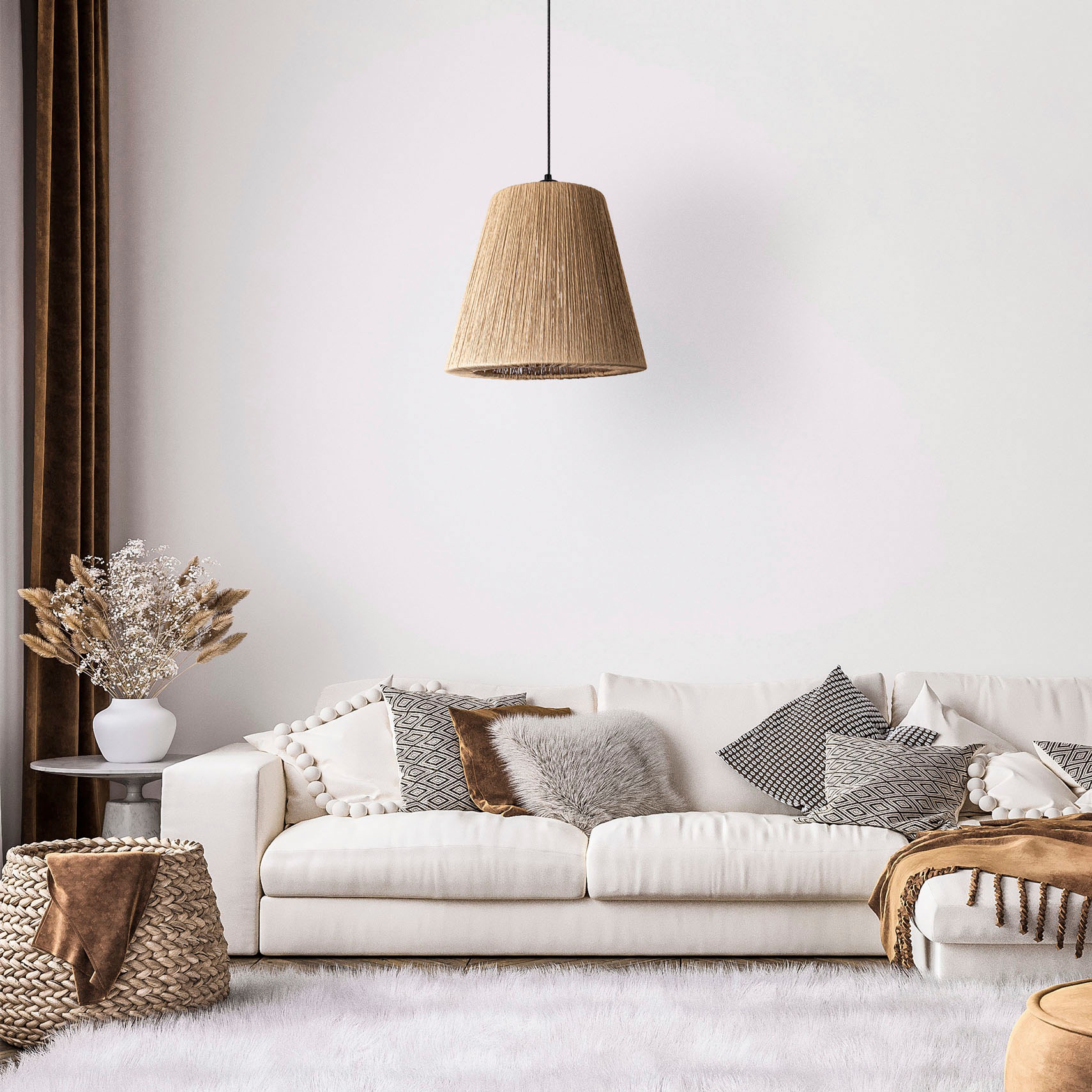 Paco Home Pendelleuchte »VORGU«, Leuchtmittel E27 | ohne Leuchtmittel, E27 Pendelleuchte Papier Boho Rattan Optik Natur Deckenlampe Vintage