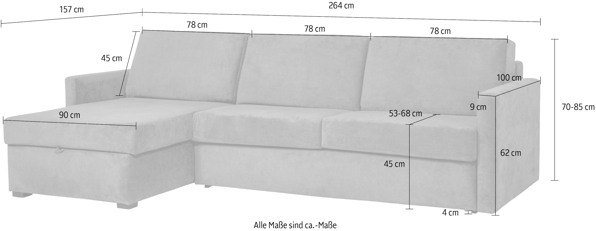 Places of Style Schlafsofa »GOLDPOINT Ecksofa 264 cm, Liegefläche (140/200cm), L-Form,«, Bettfunktion, Bonell-Federkernmatratze und Dauerschläfer-Funktion