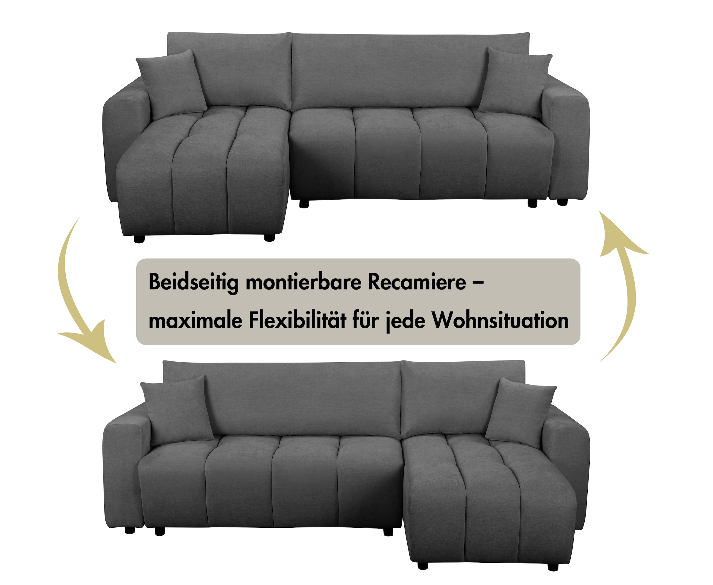 OTTO home Ecksofa »YLVAA L-Form, 241 cm - OTTO. Verlässliche Qualität.« Schlaffunktion (132/200), Bettkasten, Feinstruktur-Bezug