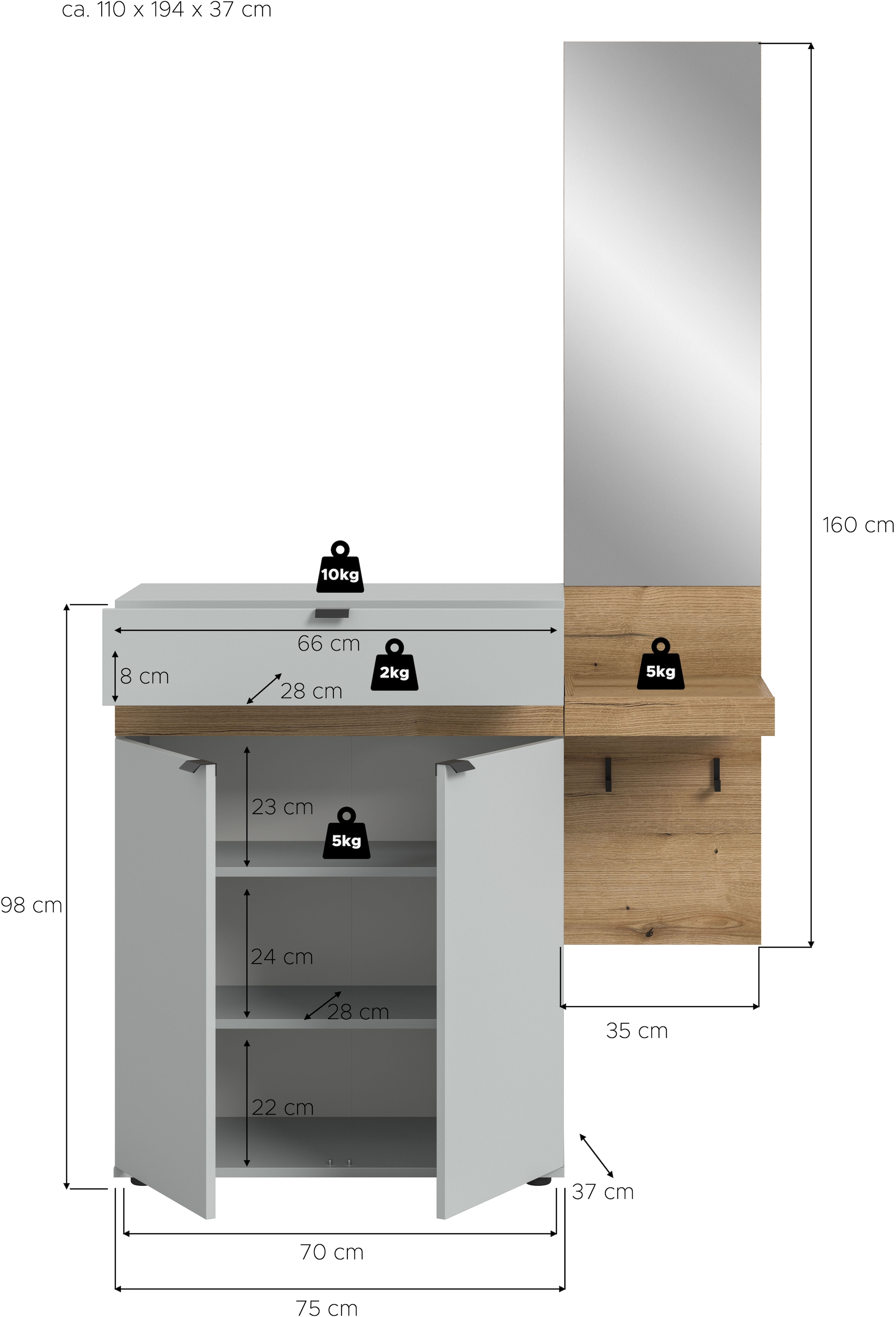 Home affaire Garderoben-Set »Oran« Set, 2 Stk. tlg.