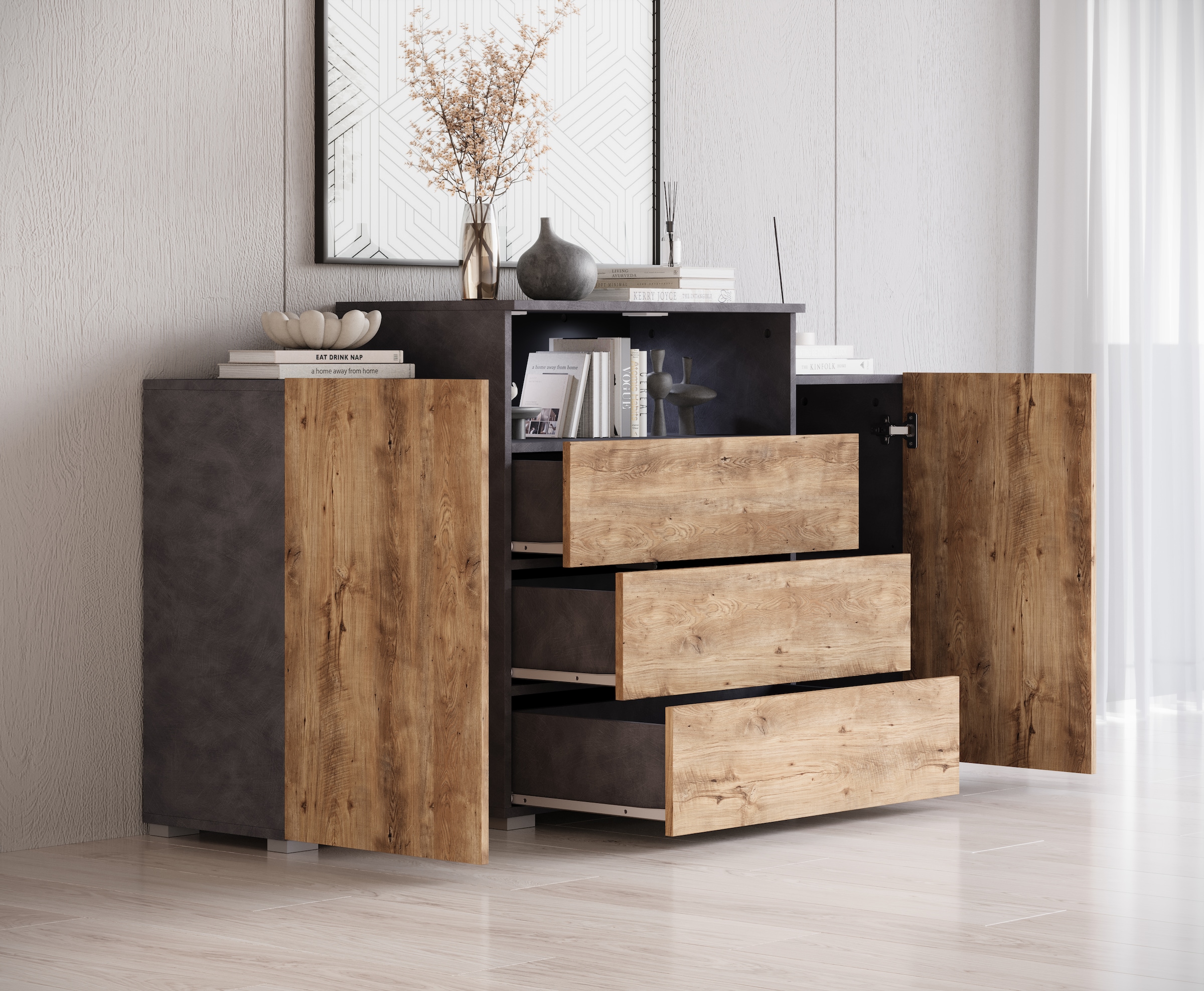 Home affaire Sideboard »URBAN III« Moderne Kommode mit 3 Schubladen und 4 Fächern, Breite 150 cm