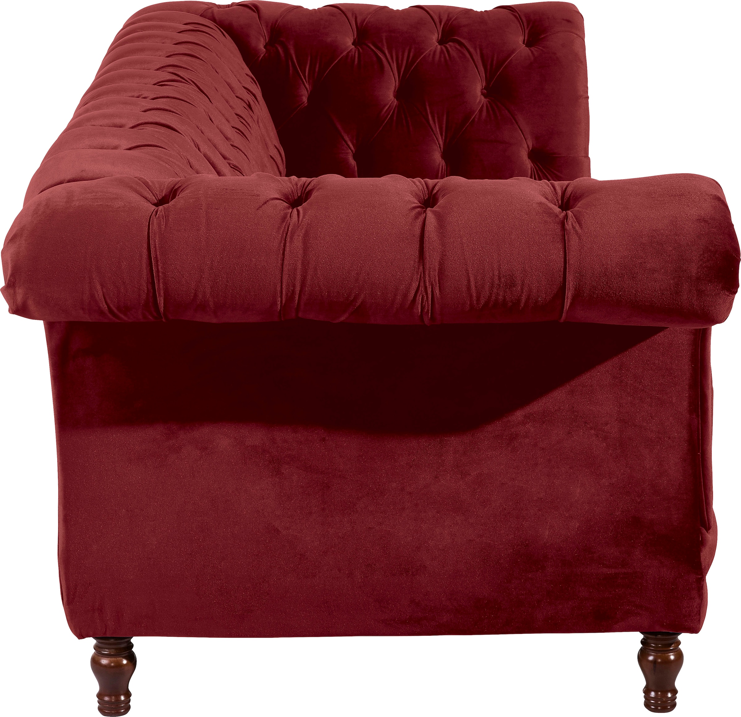 Max Winzer® Chesterfield-Sofa »Isabelle«, Knopfheftung & gedrechselten Füßen in Buche Nussbaum, Breite 260 cm