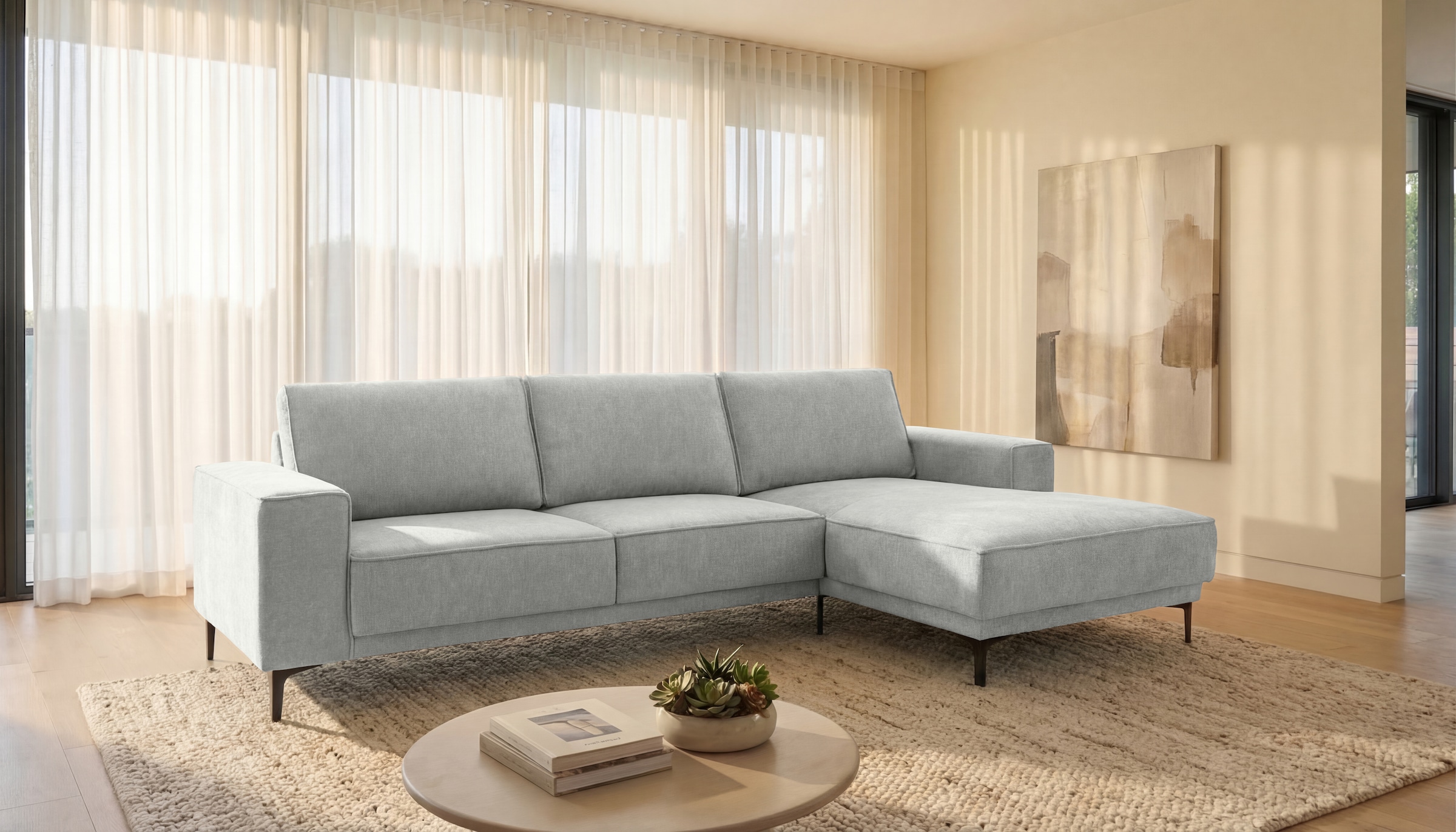OTTO home Ecksofa »OLAND Struktur L-Form, B: 280 cm, Skandi-Design« L-Form, 280 cm, Wellenunterfederung, Skandi-Design, Metallfüße