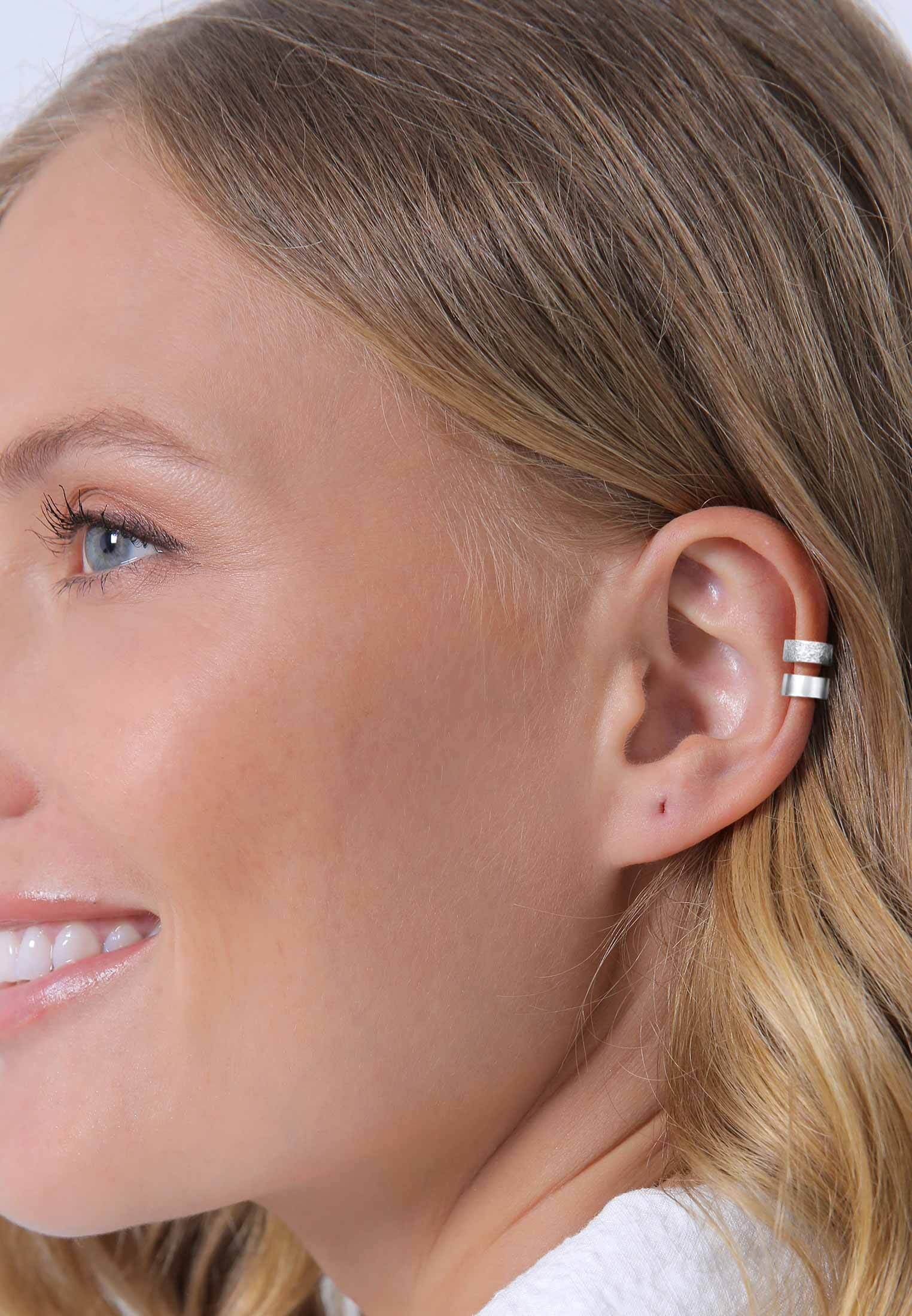 Elli Schmuckset »Ohrringe Earcuff Breit Basic Gehämmert 2er Set 925 Silber«