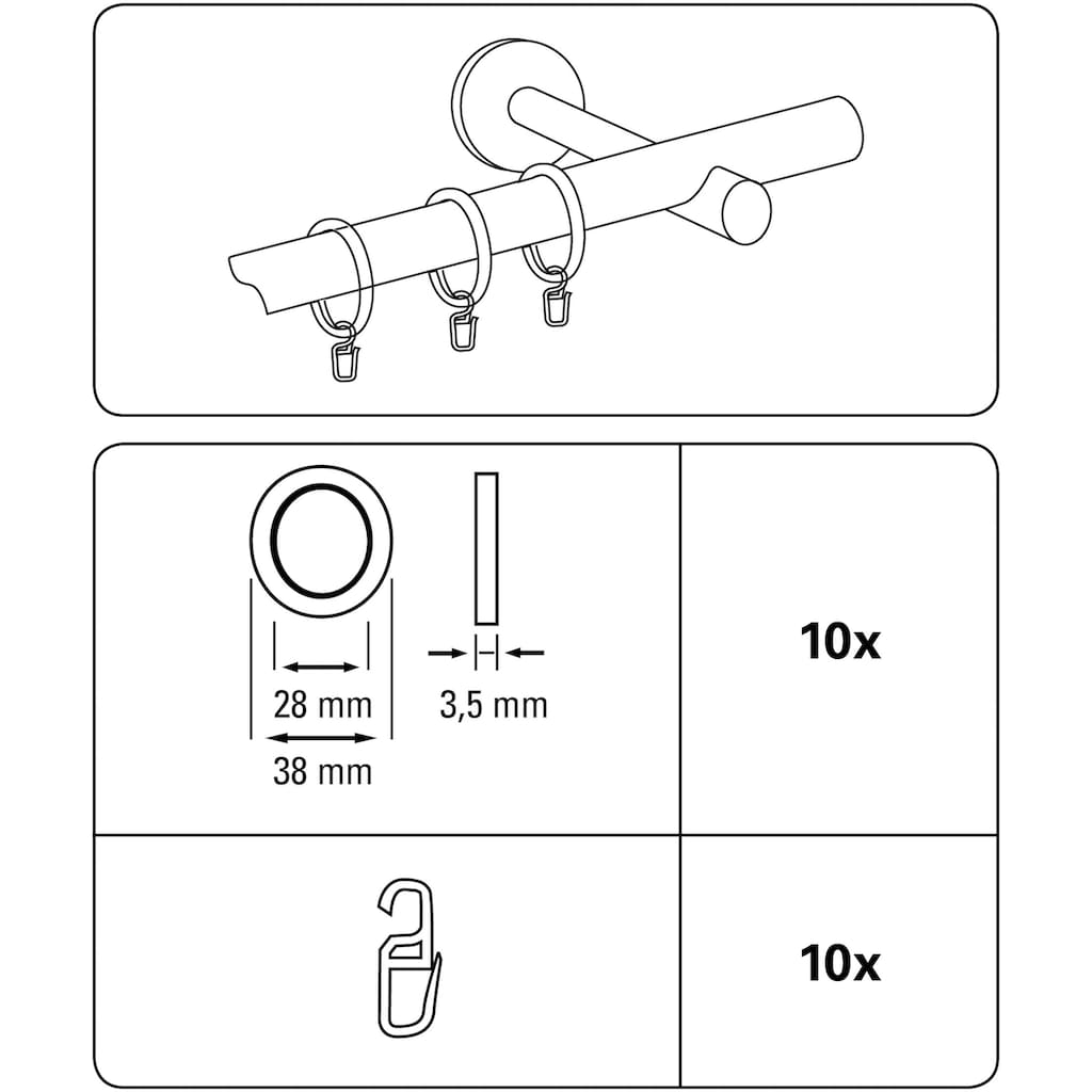 GARDINIA Gardinenring »Gardinenringe Kreta«, (10 St.), Serie Gardinenstangen Set Kreta Ø 16/19 mm