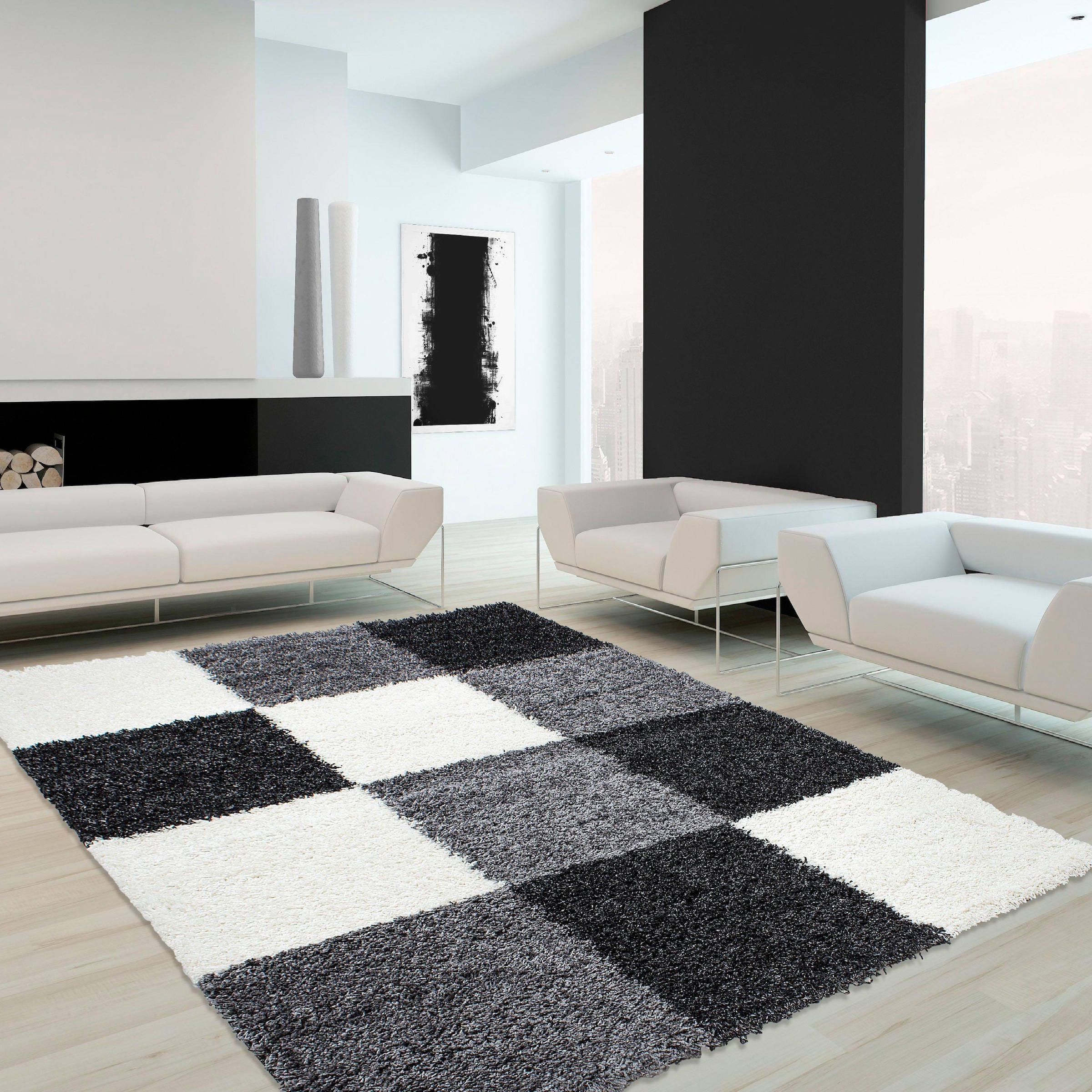 Ayyildiz Teppiche "Life Shaggy 1501" rechteckig 30 mm Höhe Langflor, robust, Karo, Wohnzimmer