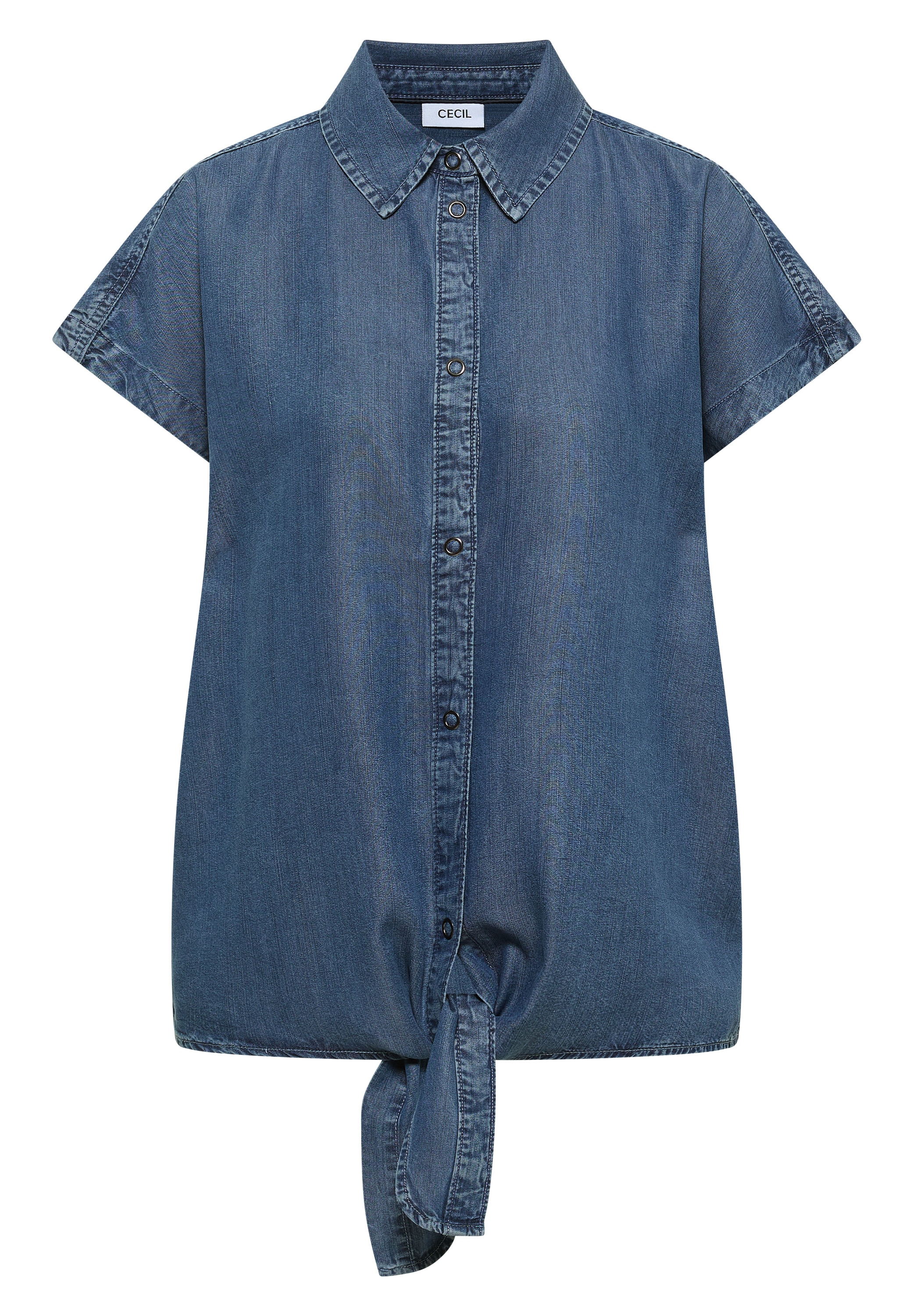 Cecil Hemdbluse Sommerbluse im Denim-Look / Knotendetail am Saum