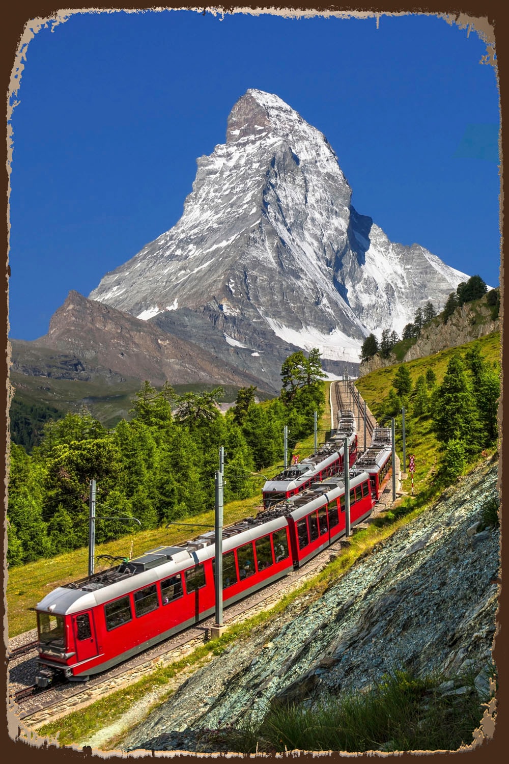 queence Metallbild »Matterhorn Express«, Berge & Alpenbilder, (1 St.), Stahlschild, Blechschild, Berge, Fernweh, Matterhorn